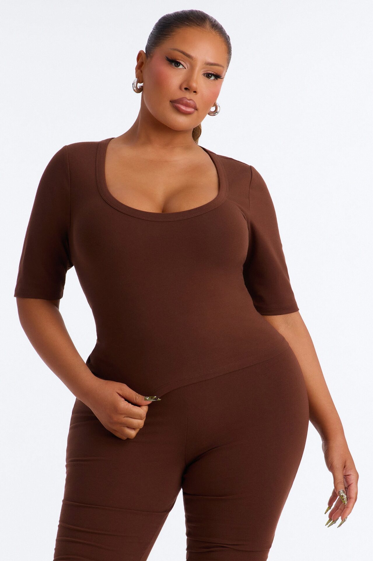 Quinn 3/4 Sleeve Scoop Neck Top - Brown