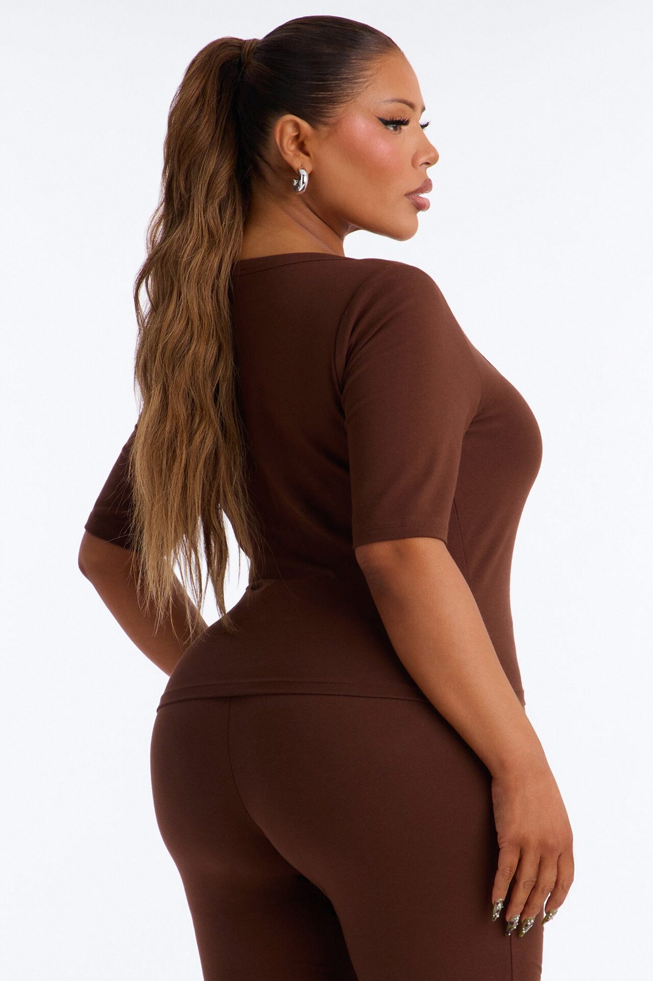 Quinn 3/4 Sleeve Scoop Neck Top - Brown