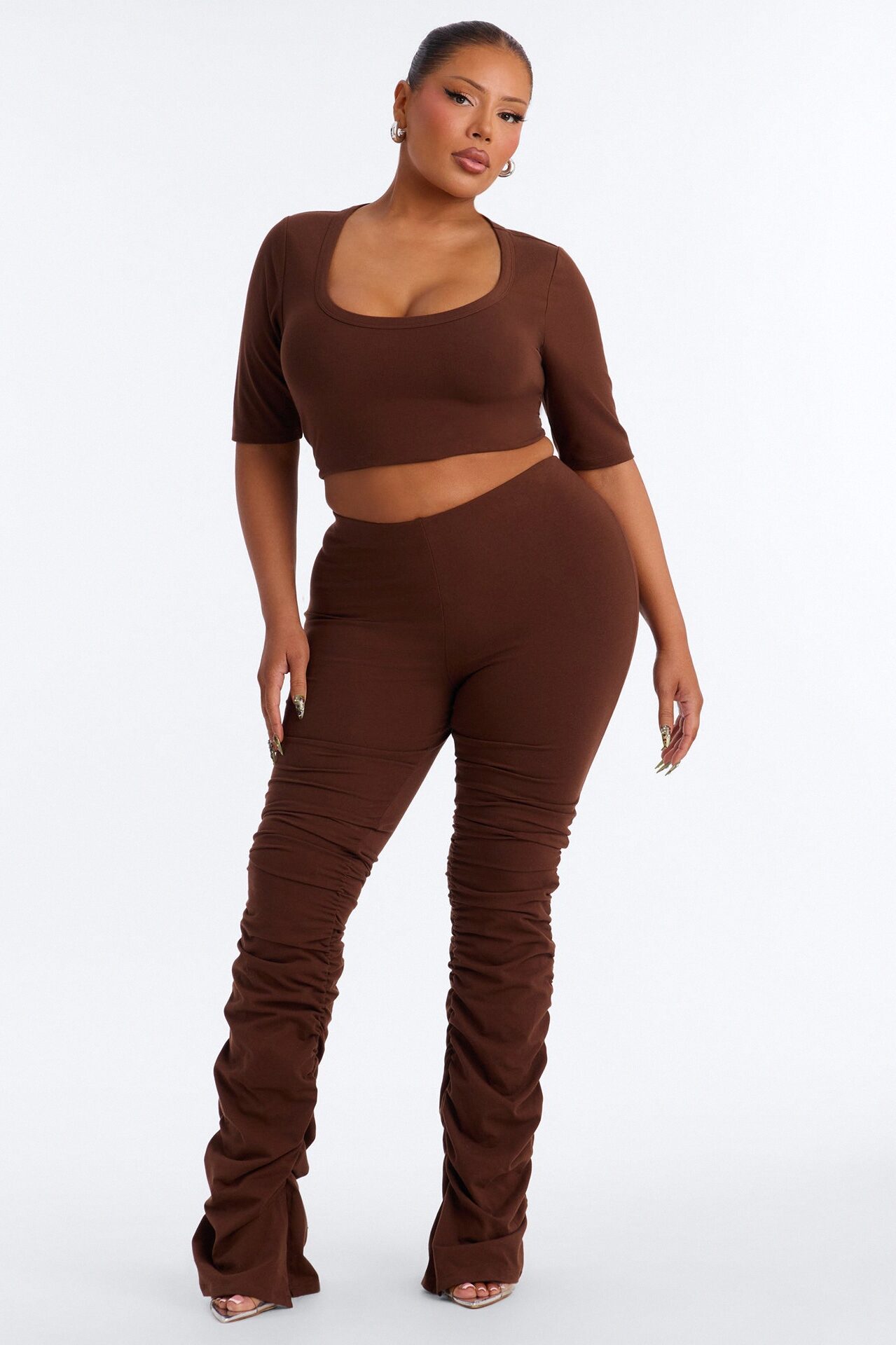 Quinn High Rise Stacked Legging - Brown