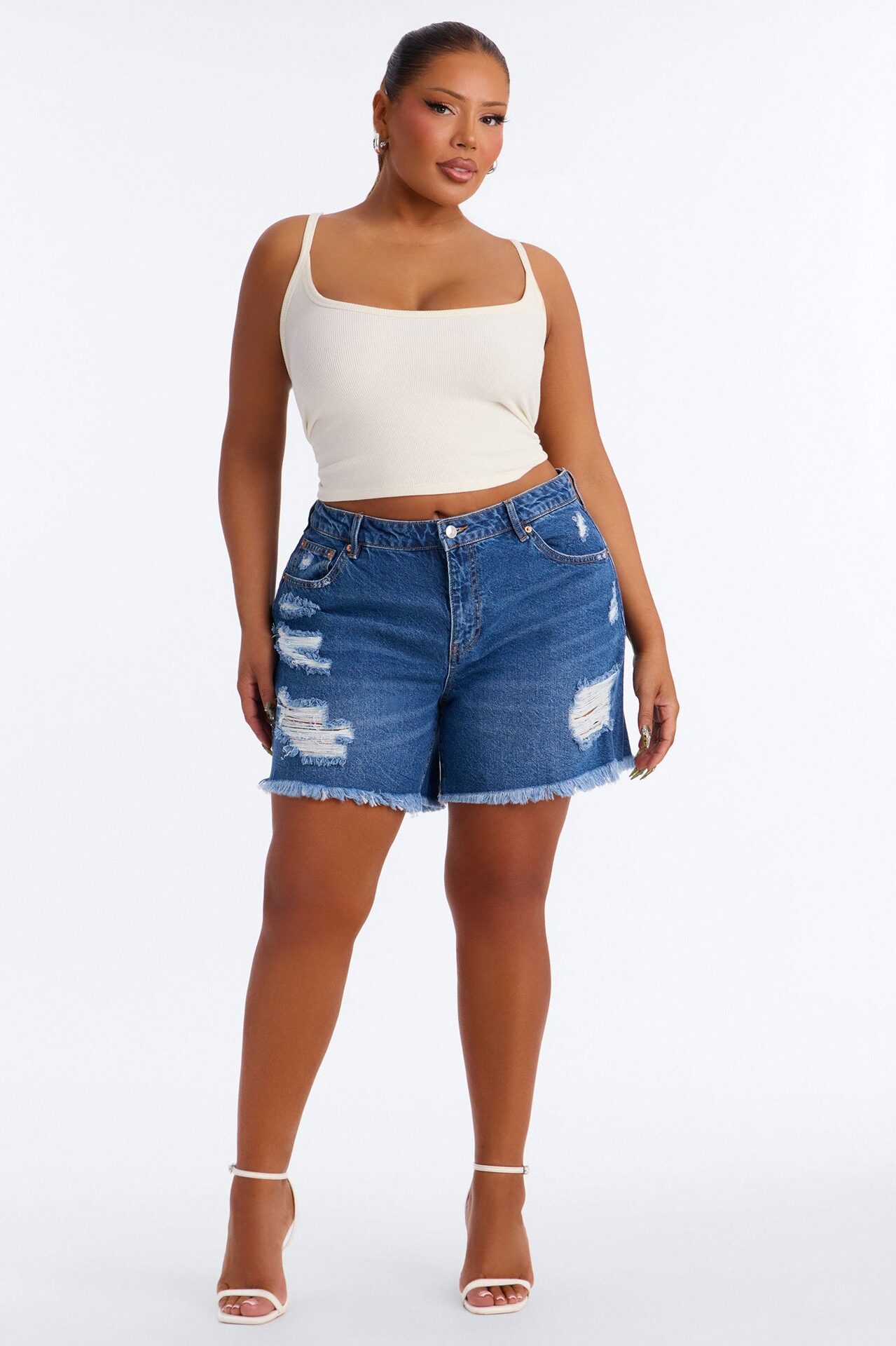 Tessa Rib Scoop Neck Cami Tank Top - Cream