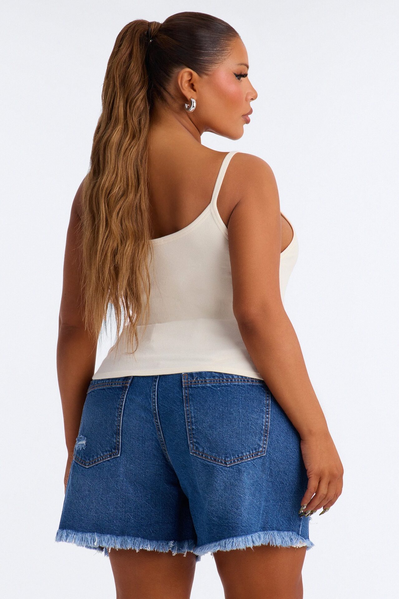 Tessa Rib Scoop Neck Cami Tank Top - Cream