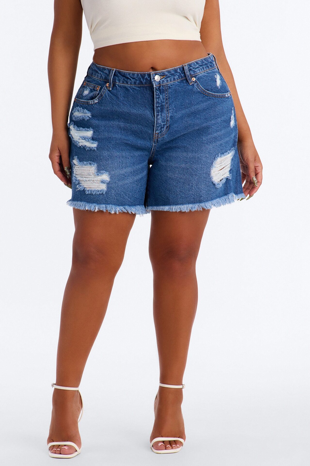 No Signal Ripped Denim Shorts - Medium Wash