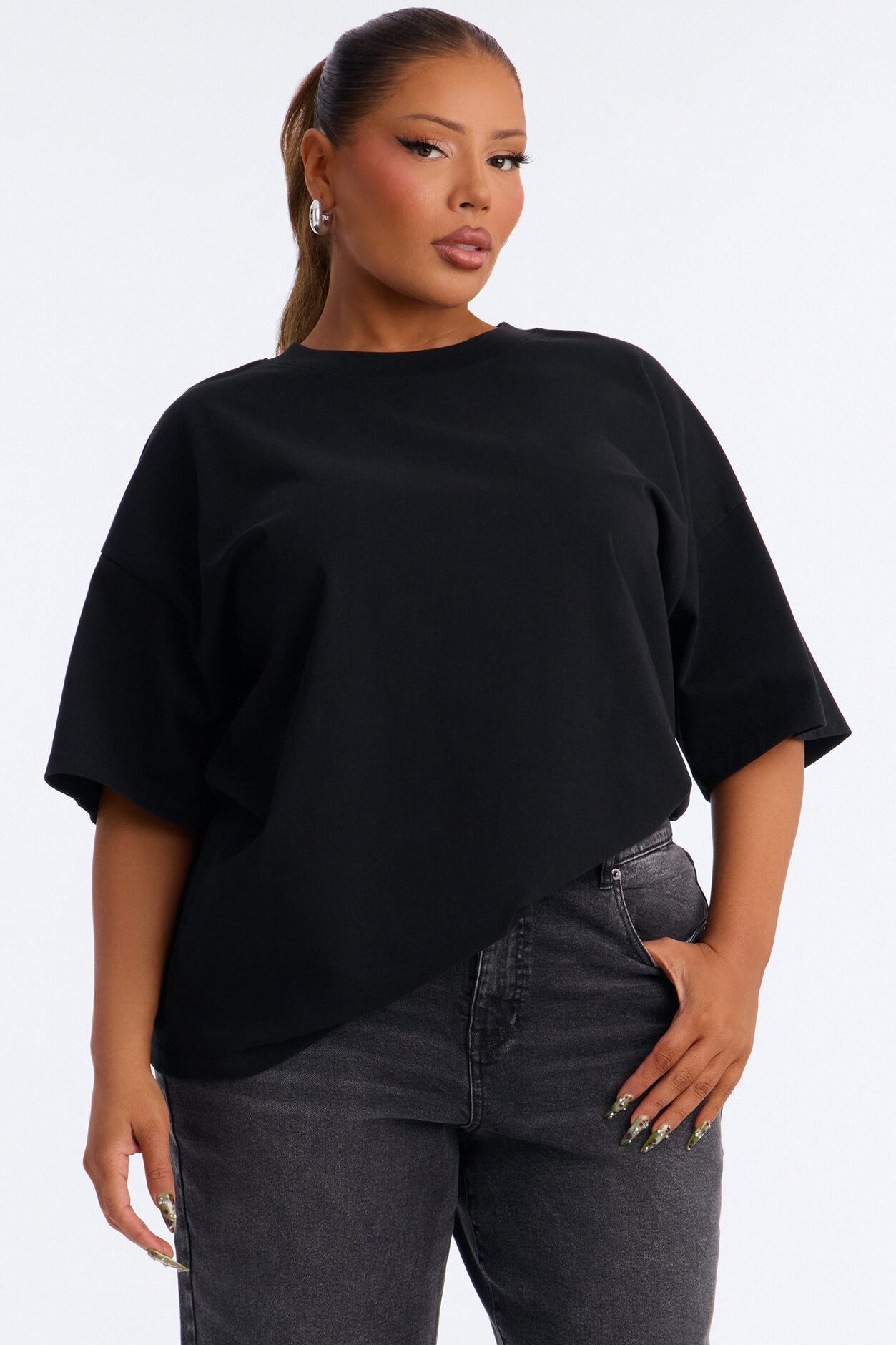 Kali Oversized Boyfriend Crew Neck T-Shirt - Black