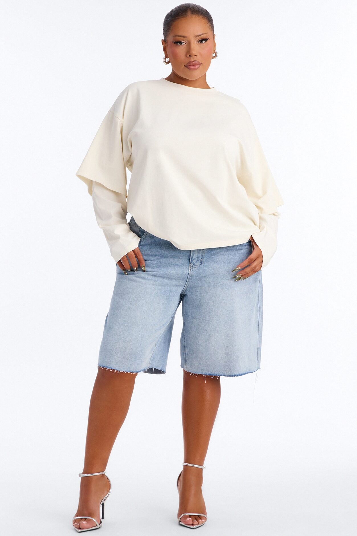Justine Layered Long Sleeve T-Shirt - Cream
