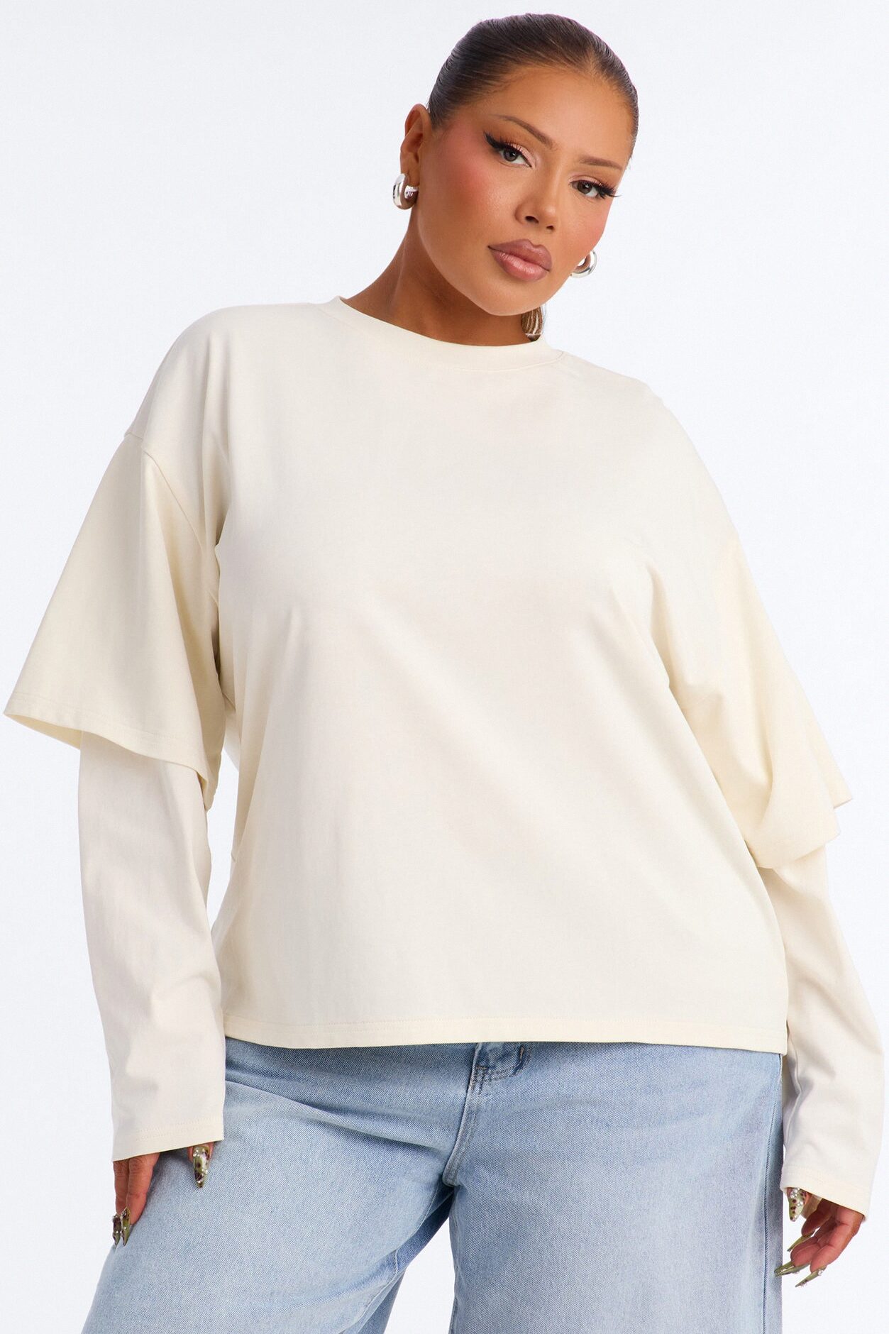Justine Layered Long Sleeve T-Shirt - Cream