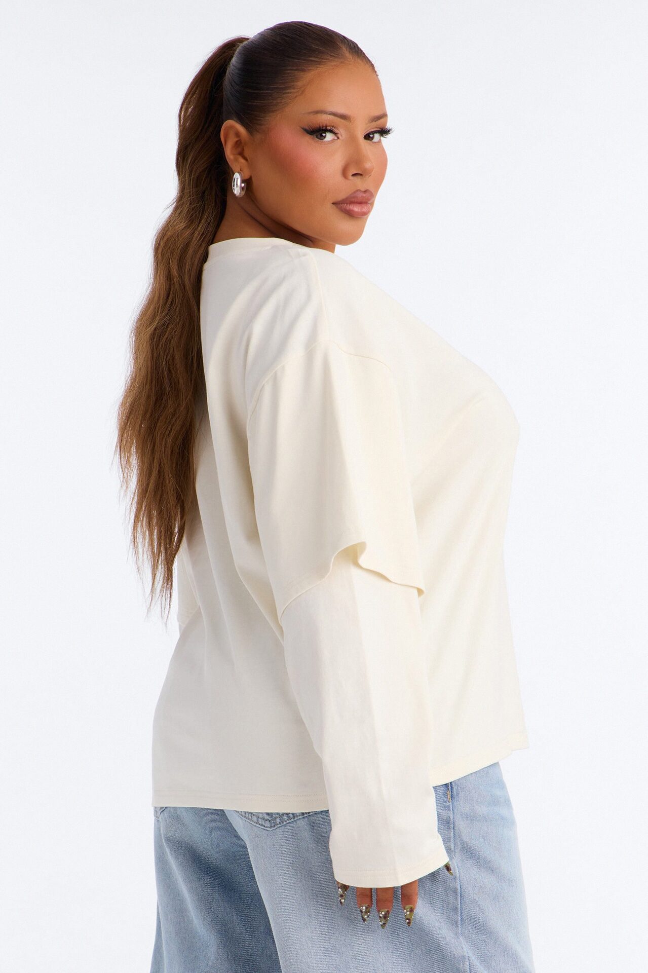 Justine Layered Long Sleeve T-Shirt - Cream