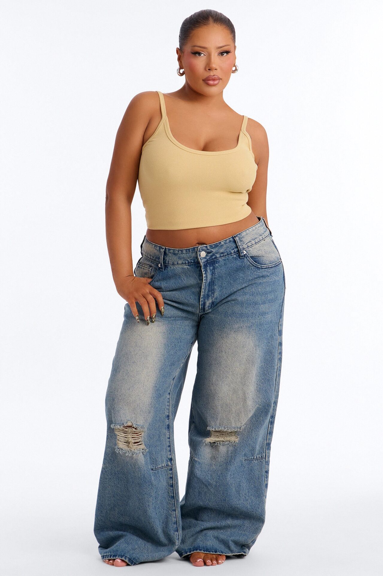 Tessa Rib Scoop Neck Cami Tank Top - Honey