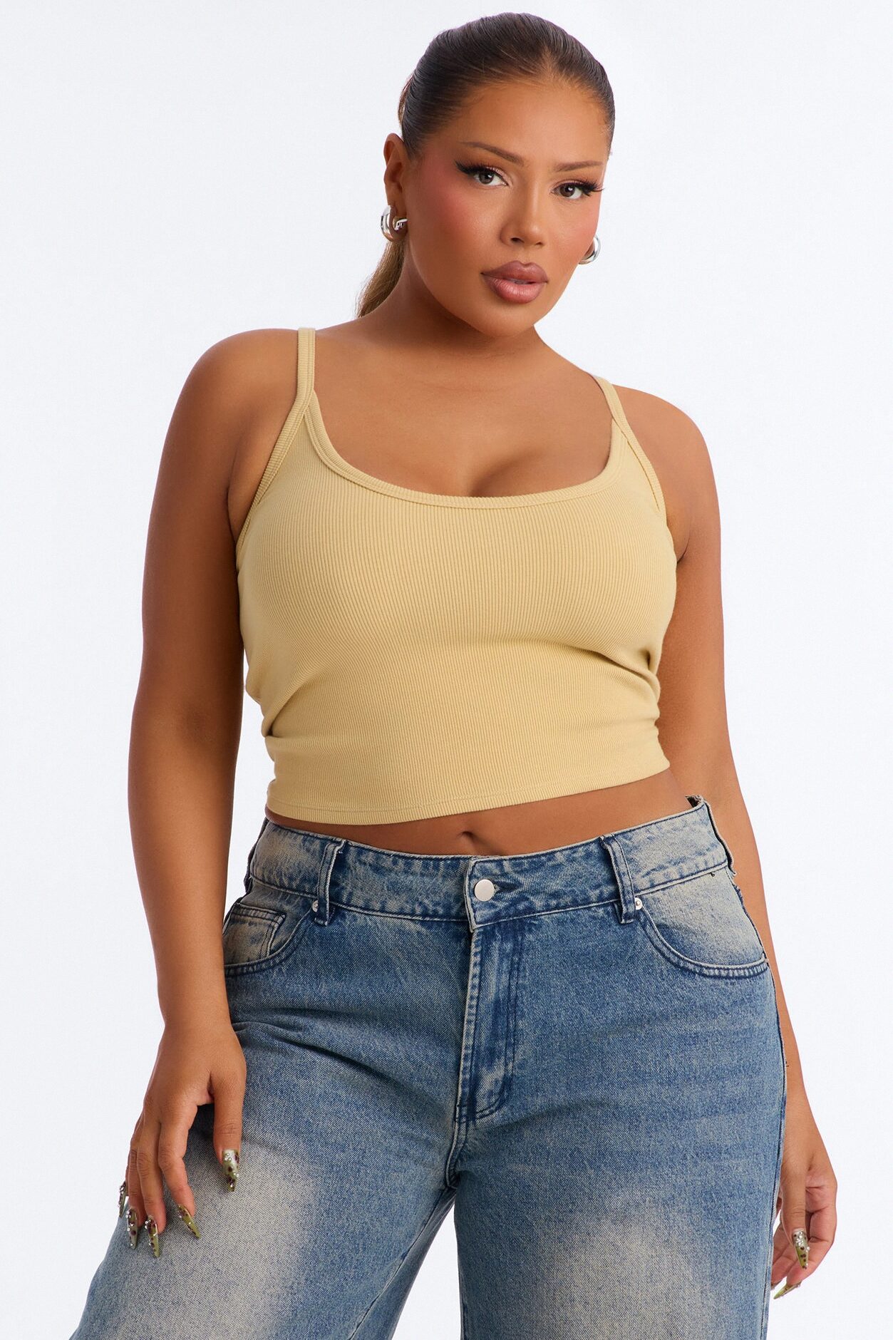 Tessa Rib Scoop Neck Cami Tank Top - Honey
