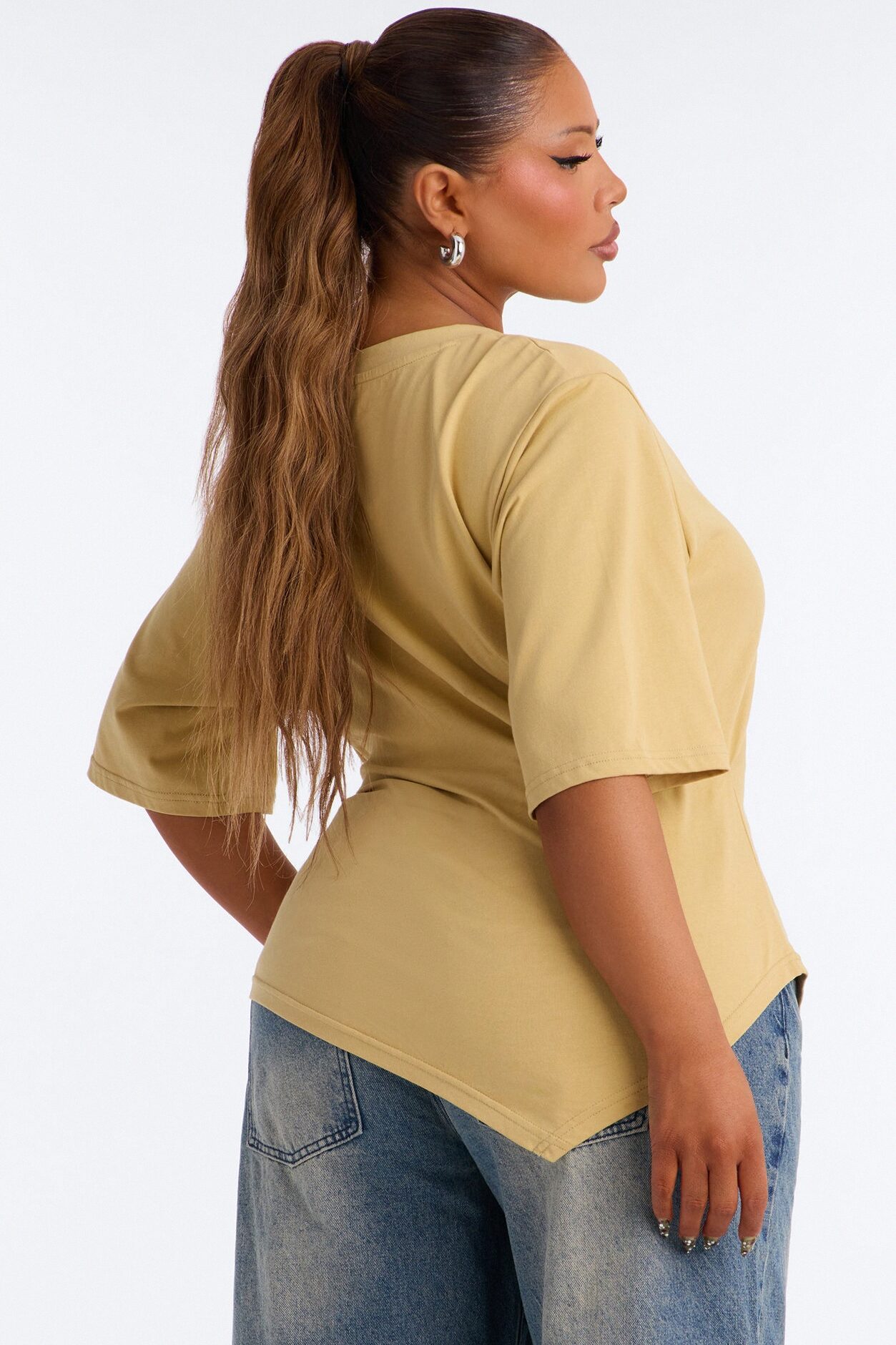 Mila Cinched Waist Asymmetrical T-Shirt - Honey