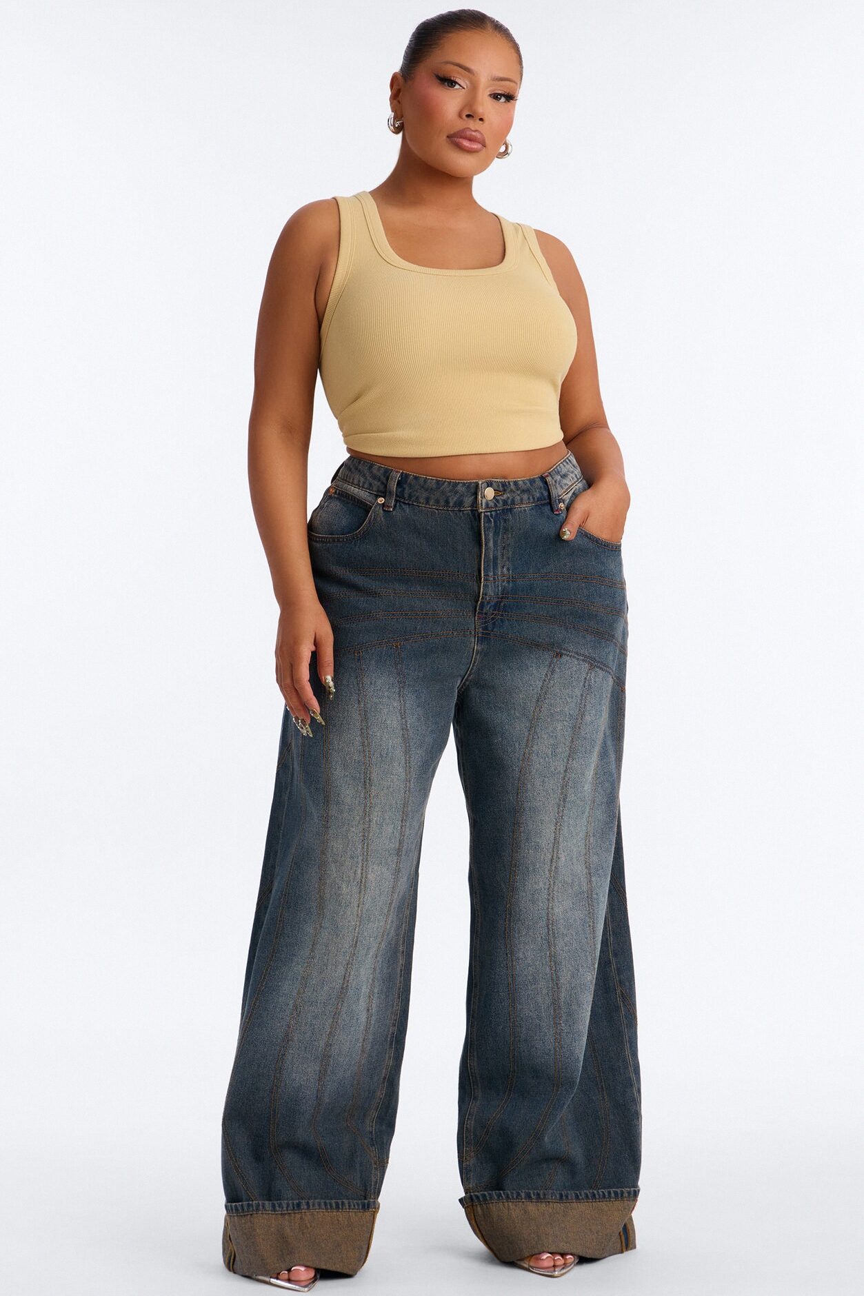 Haily Rib Square Neck Tank Top - Honey
