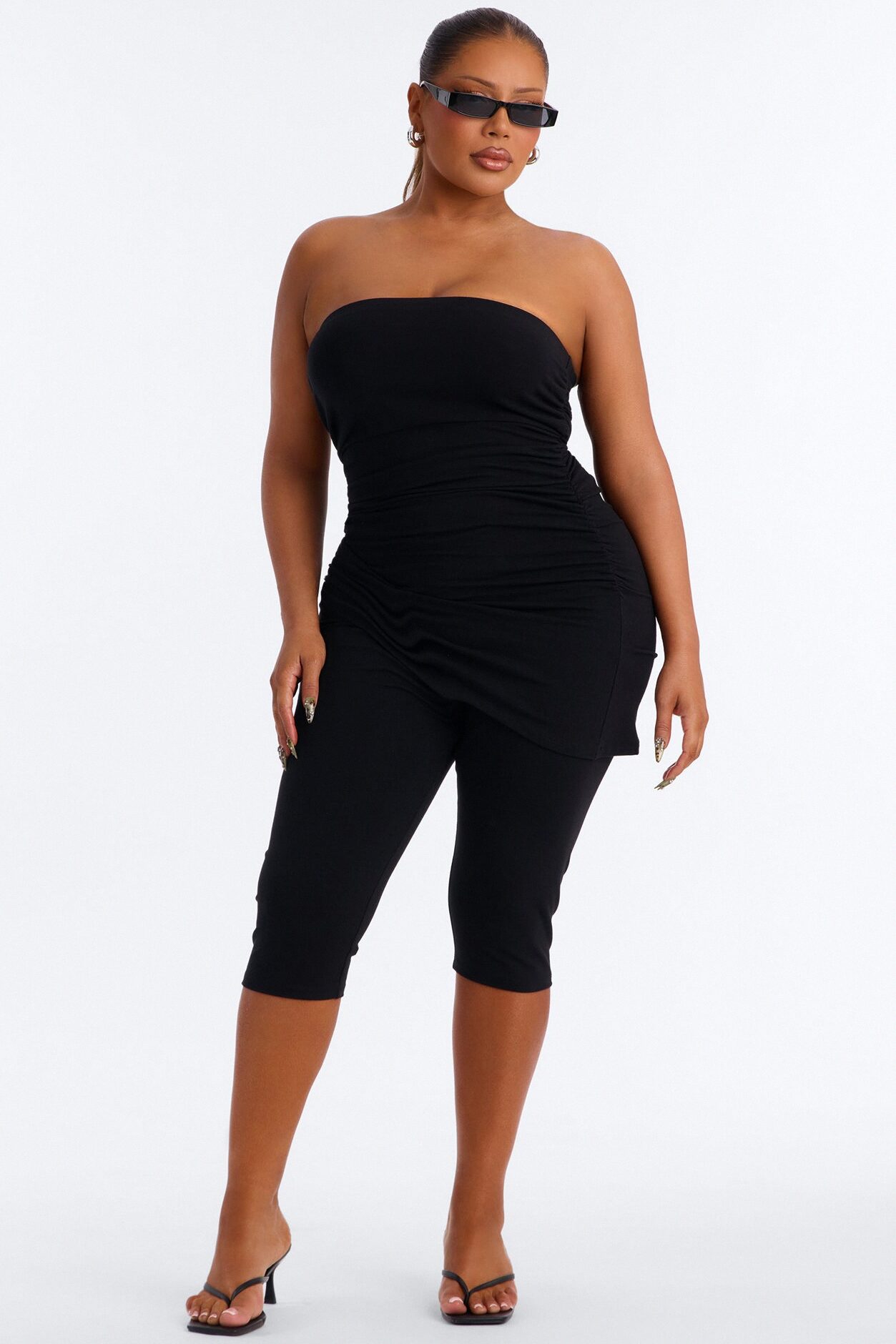 Quinn Asymmetrical Ruched Tube Top - Black