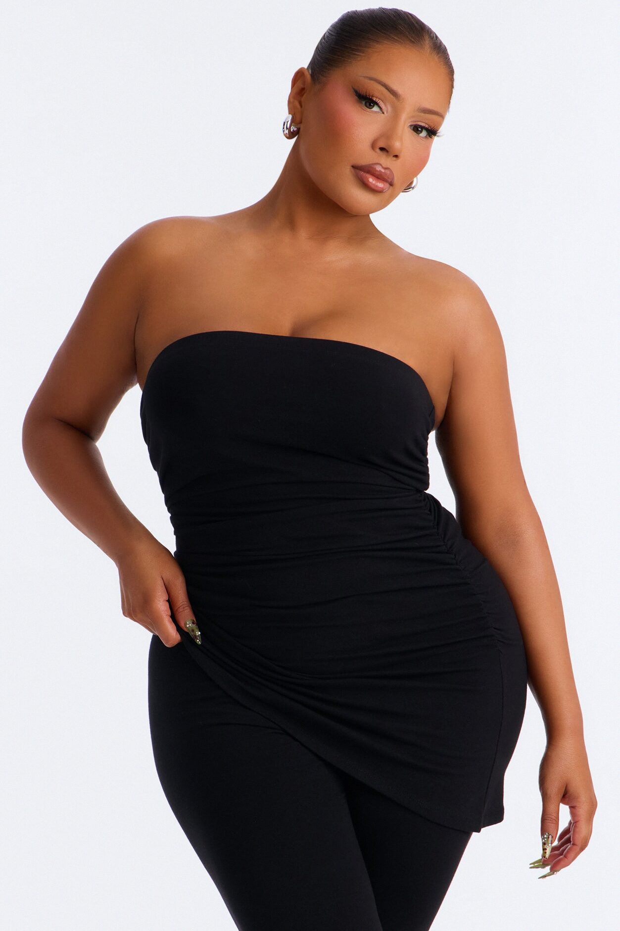 Quinn Asymmetrical Ruched Tube Top - Black