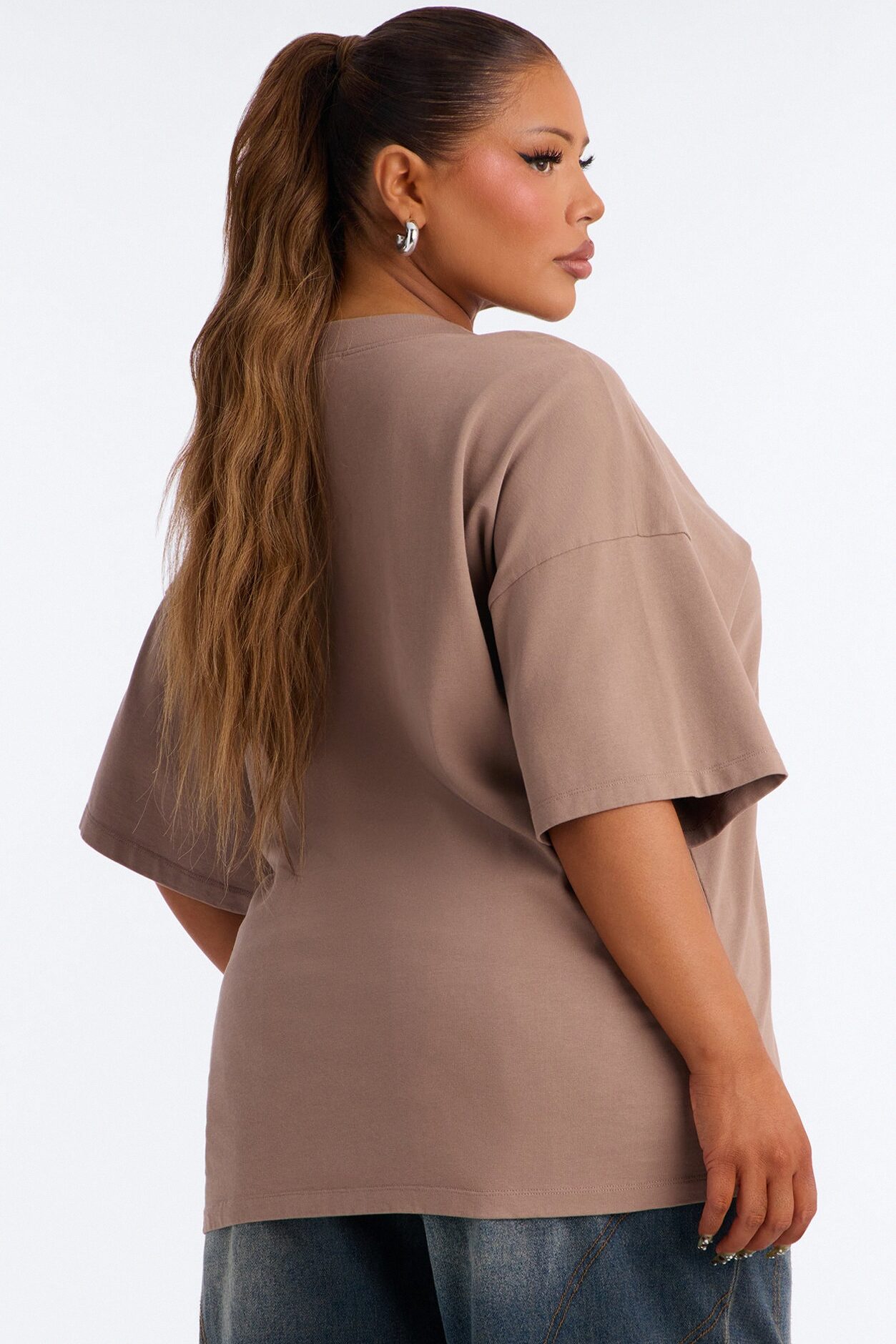 Kali Oversized Boyfriend Crew Neck T-Shirt - Taupe
