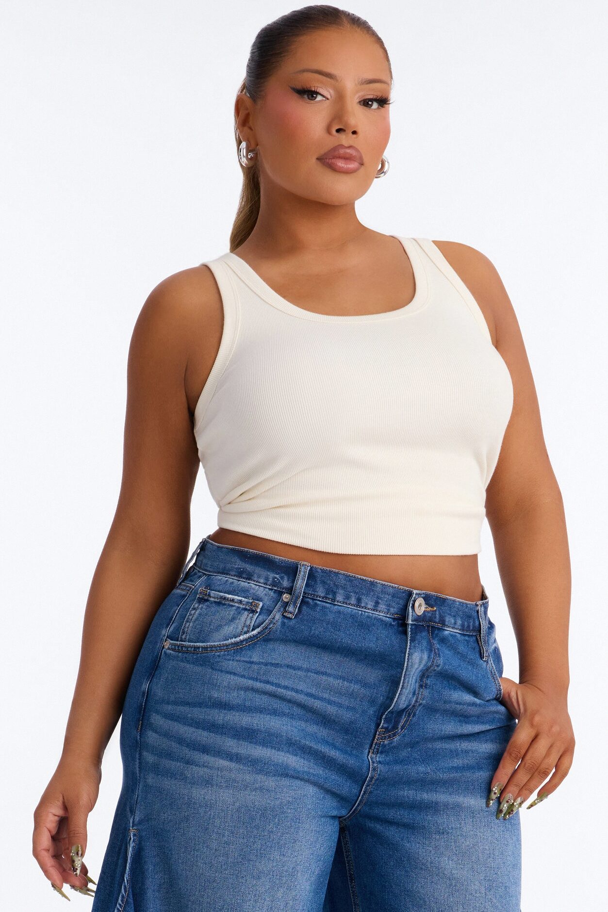 Irene Rib Scoop Neck Tank Top - Cream