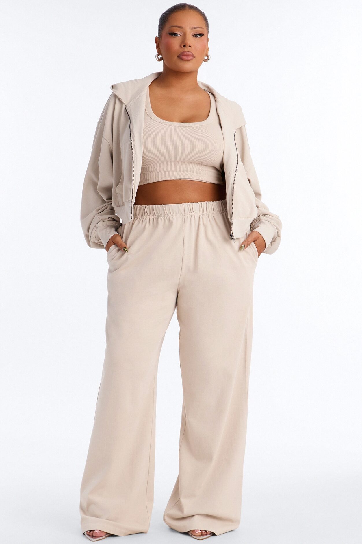 Ellie Wide Leg Pull On Pant - Stone