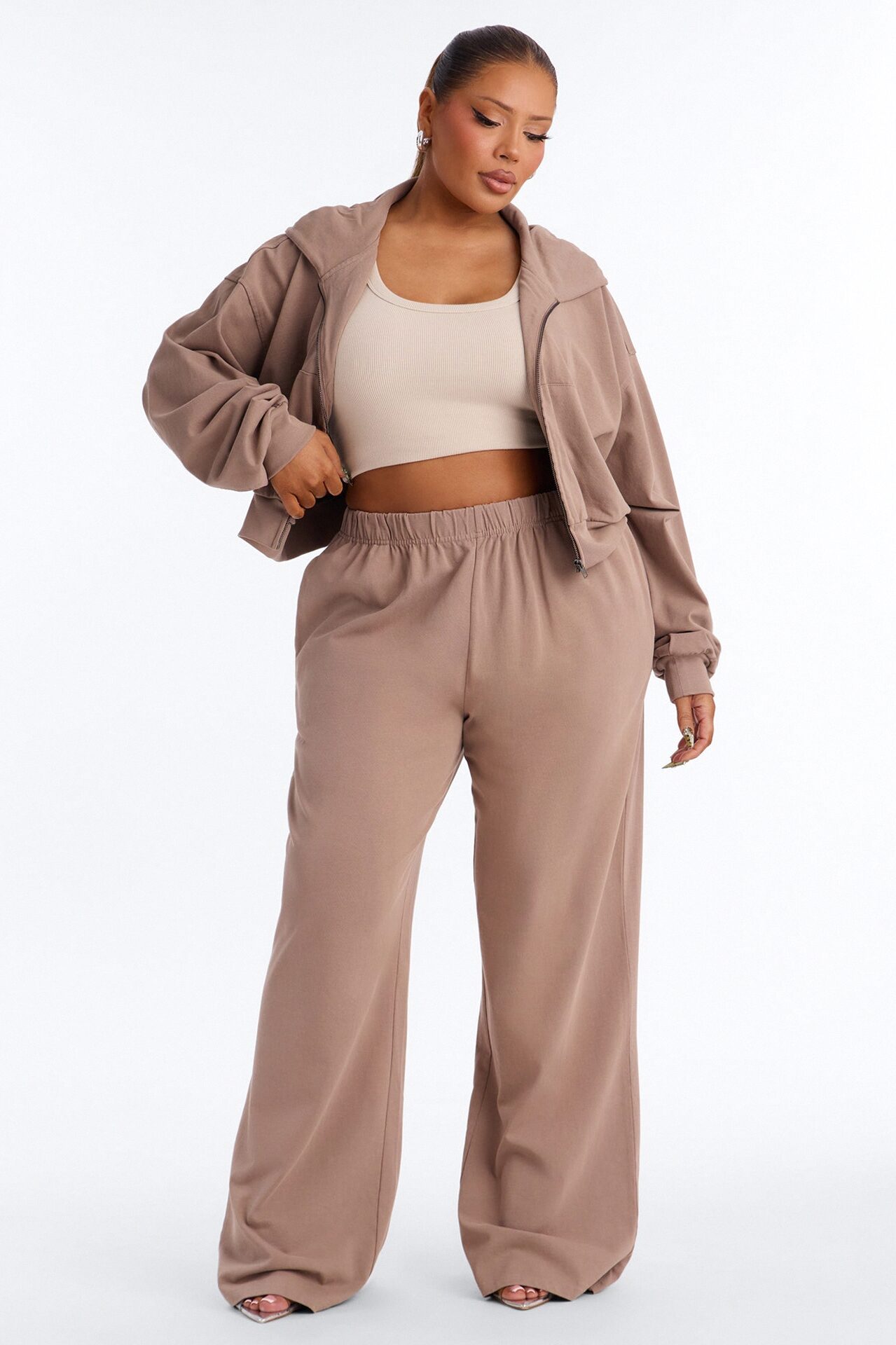Ellie Wide Leg Pull On Pant - Taupe