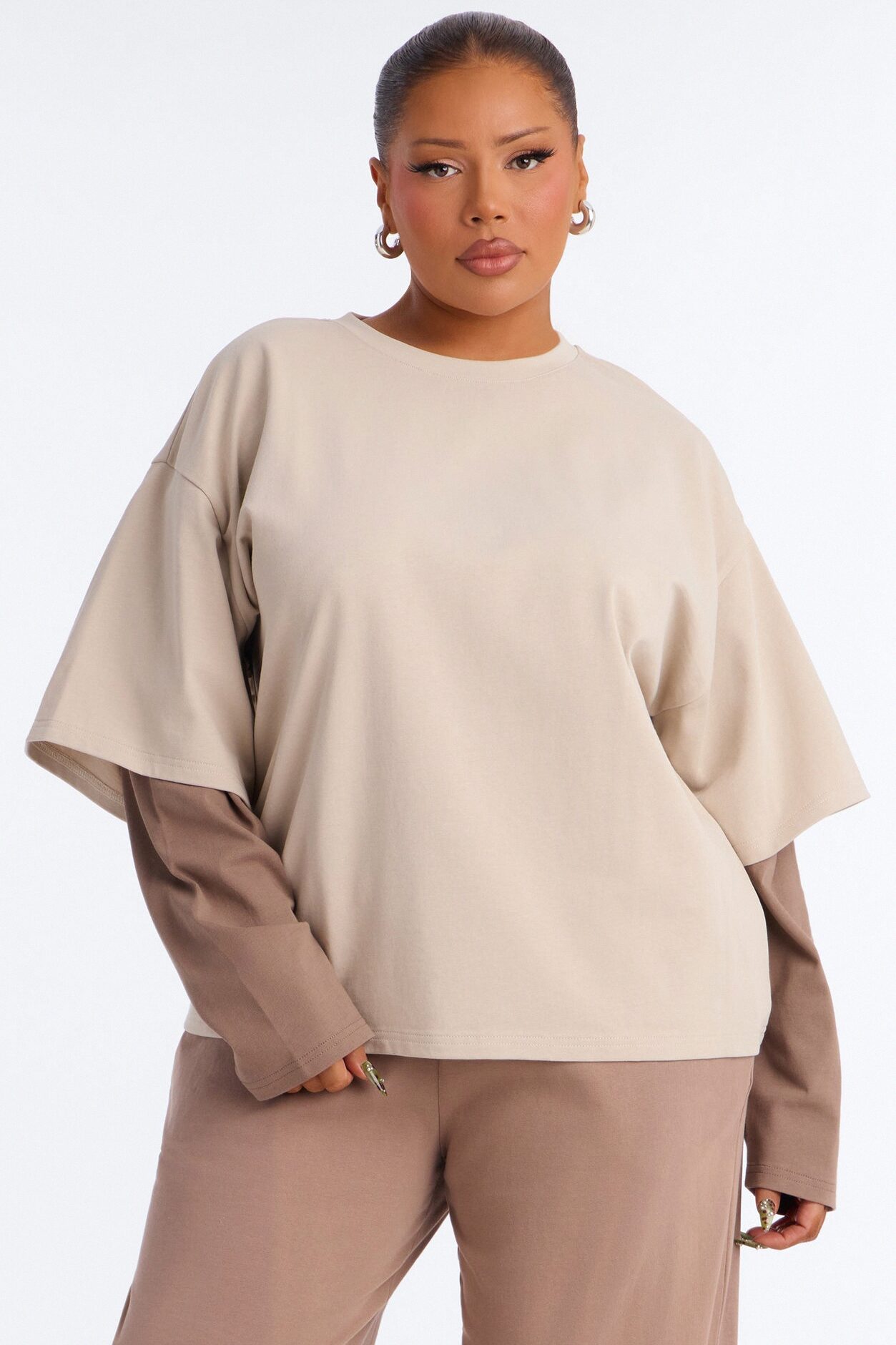 Justine Layered Long Sleeve T-Shirt - Stone/Combo