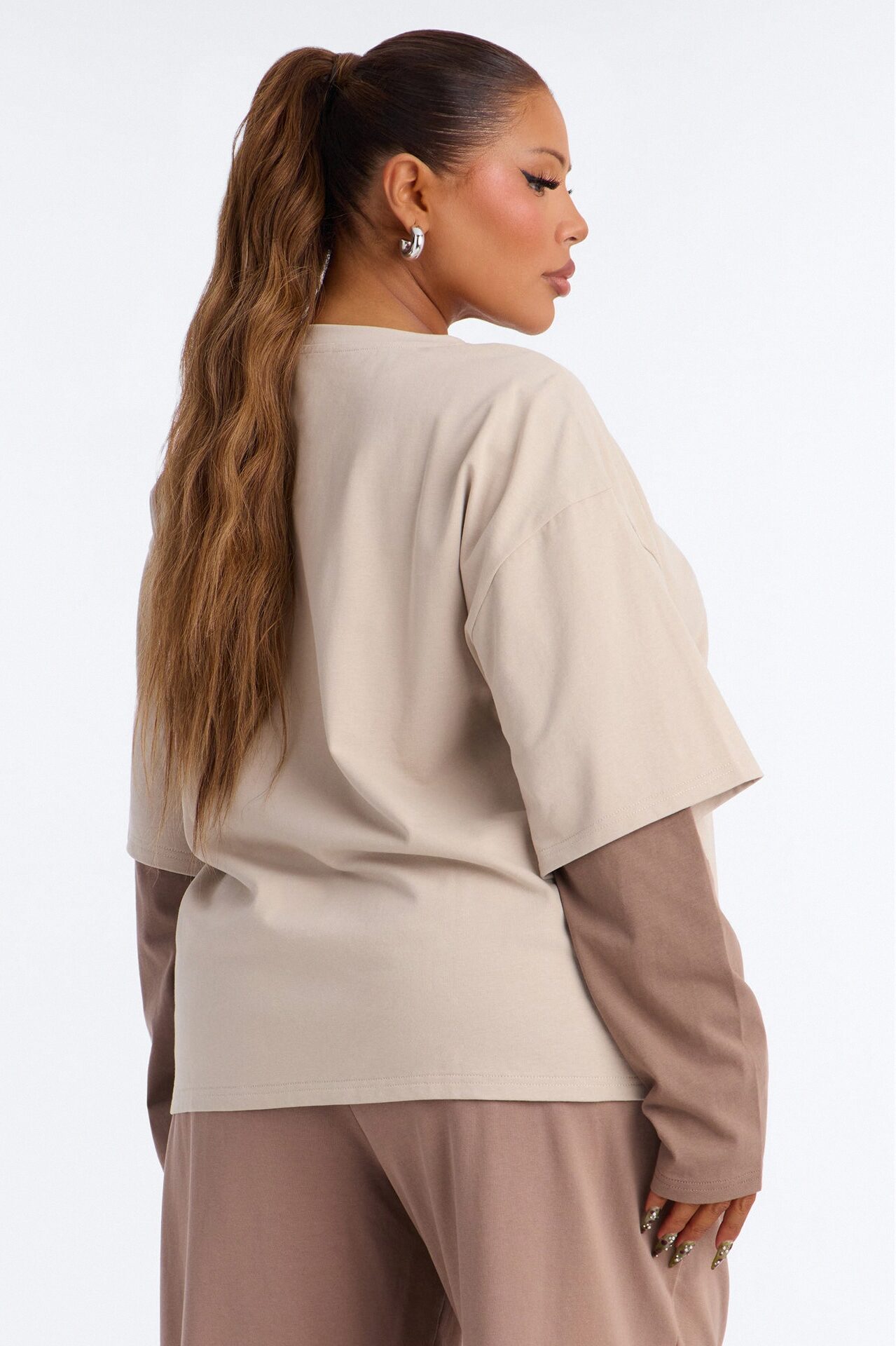 Justine Layered Long Sleeve T-Shirt - Stone/Combo