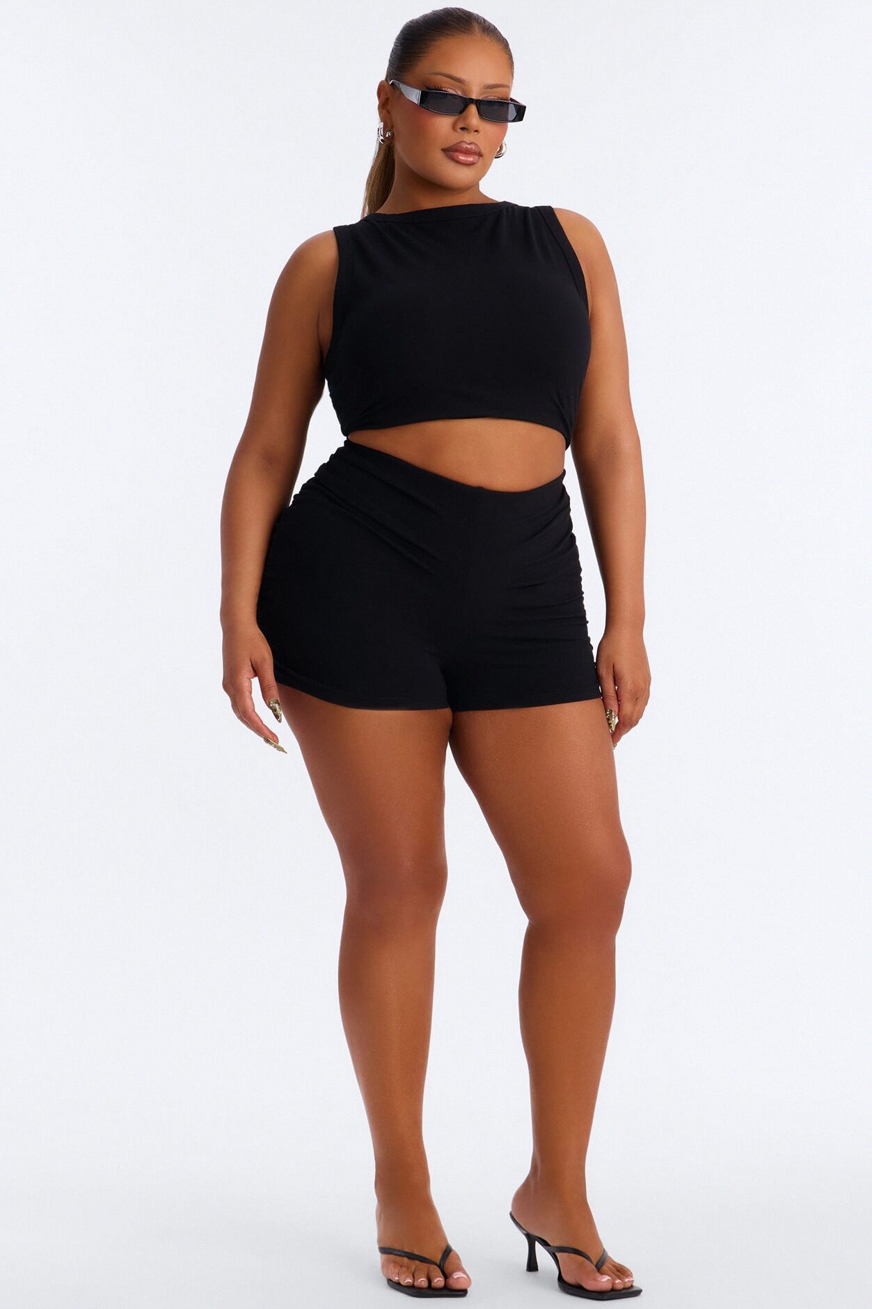 Quinn Low Rise Side Ruched Micro Short - Black