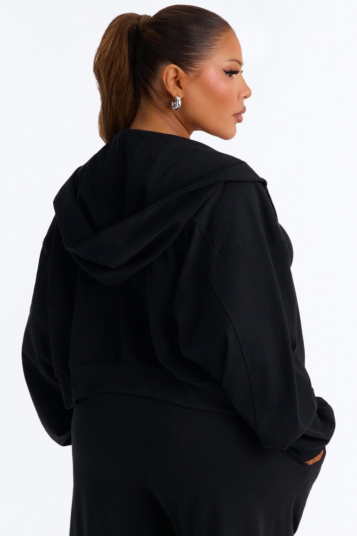 Mylie Cropped Zip Hoodie - Black