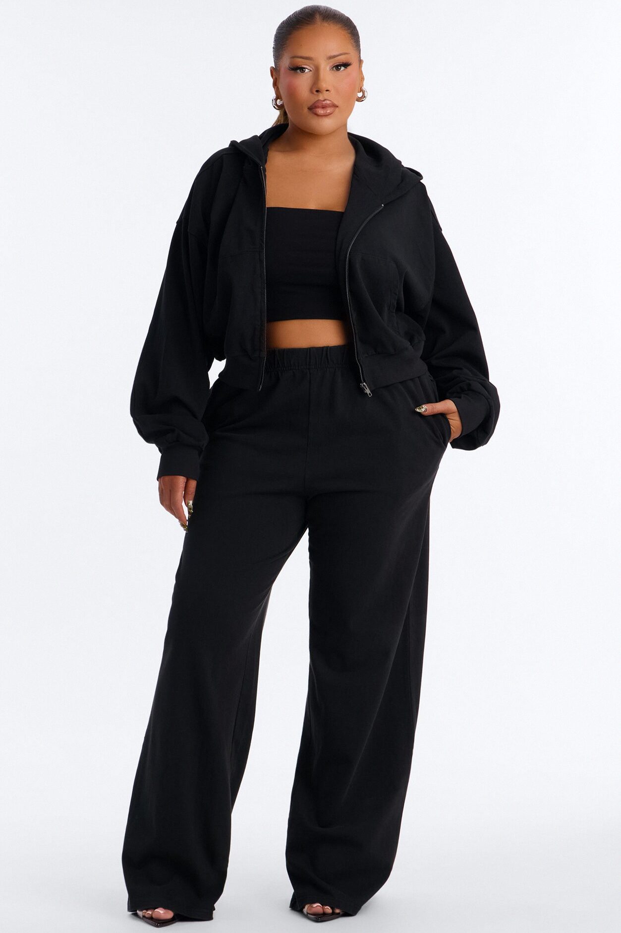 Ellie Wide Leg Pull On Pant - Black