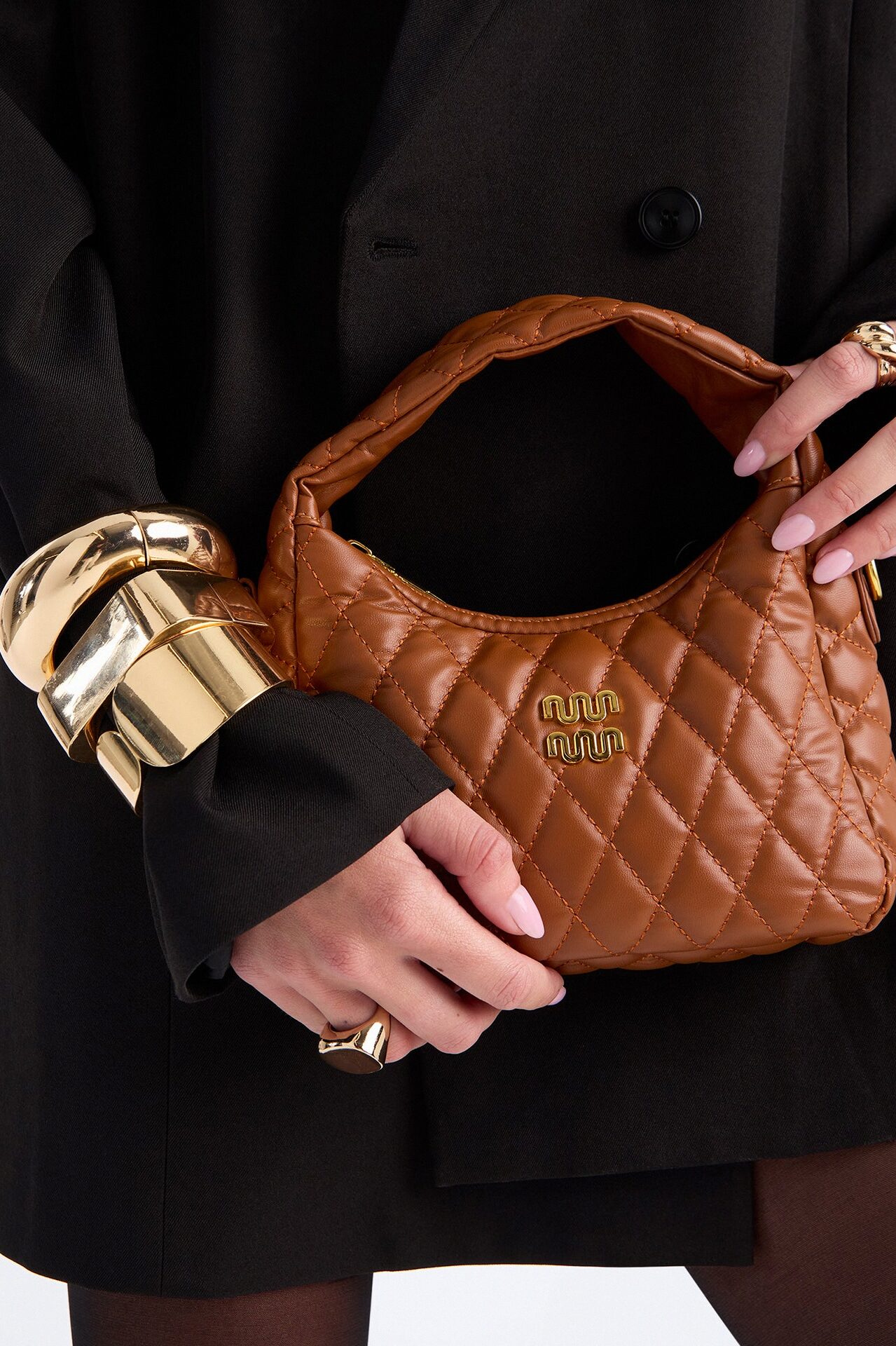 Pillow Talk Faux Leather Quilted Bag - Cognac