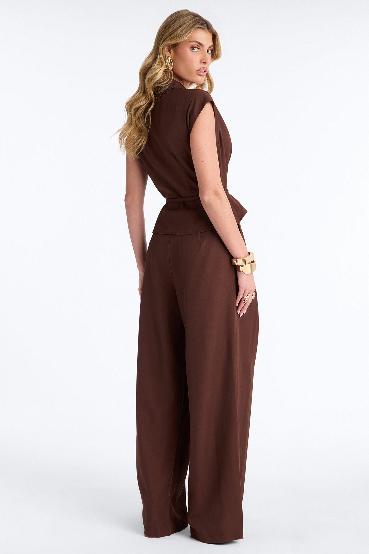 Cynthia Tie Waist Wide Leg Jumpsuit - Chocolate