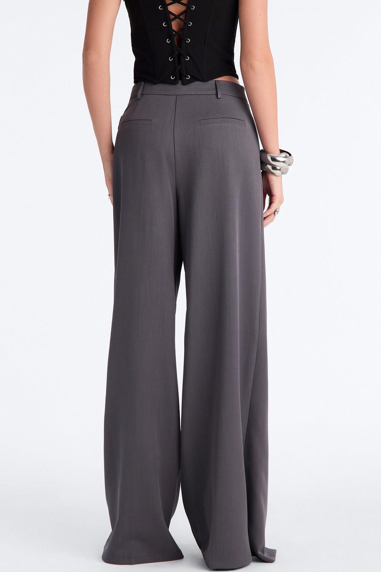 Tall Tailored Touch Wrap Front Trouser - Charcoal