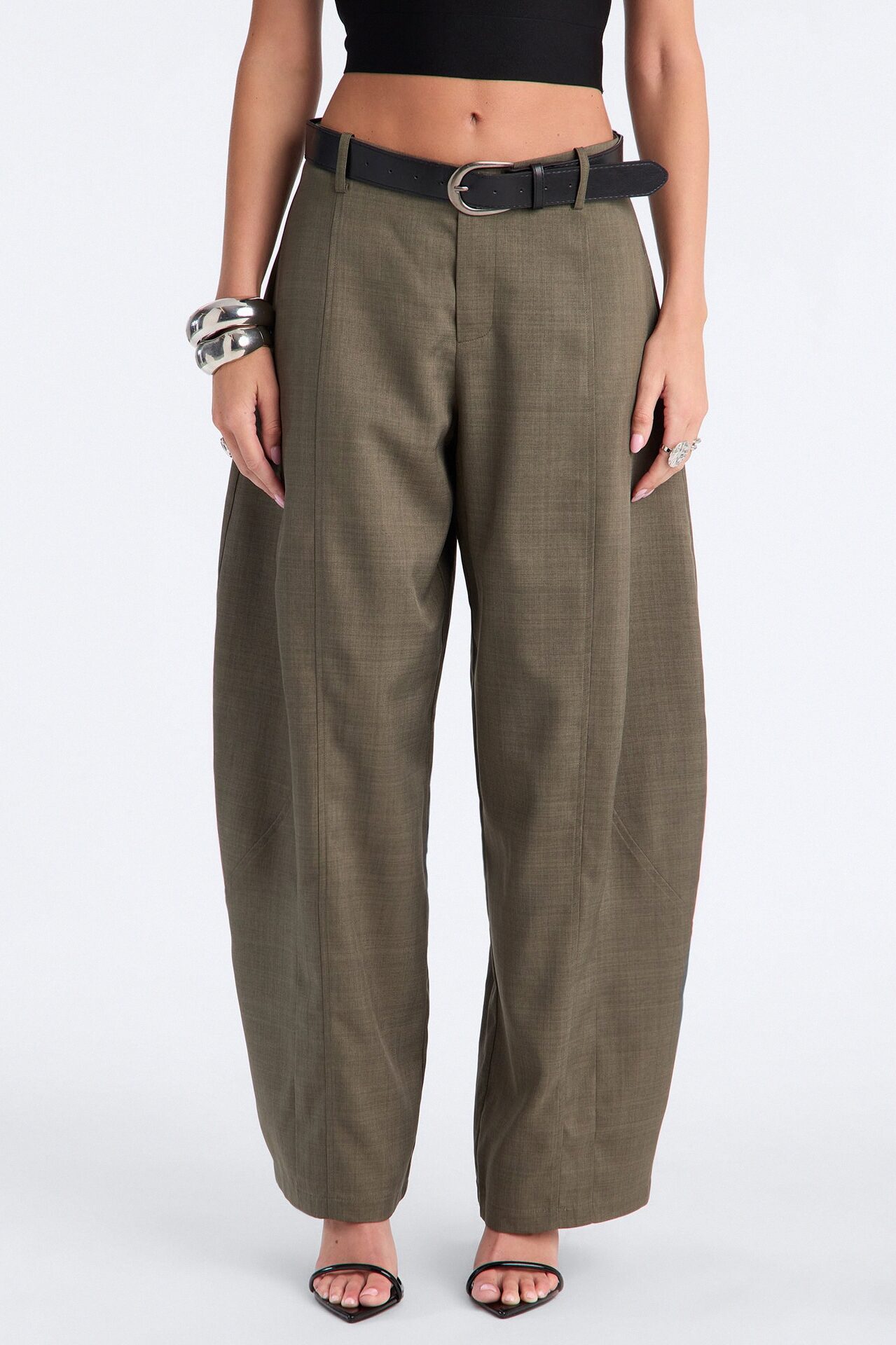 Maple Barrel Leg Belted Trouser - Olive