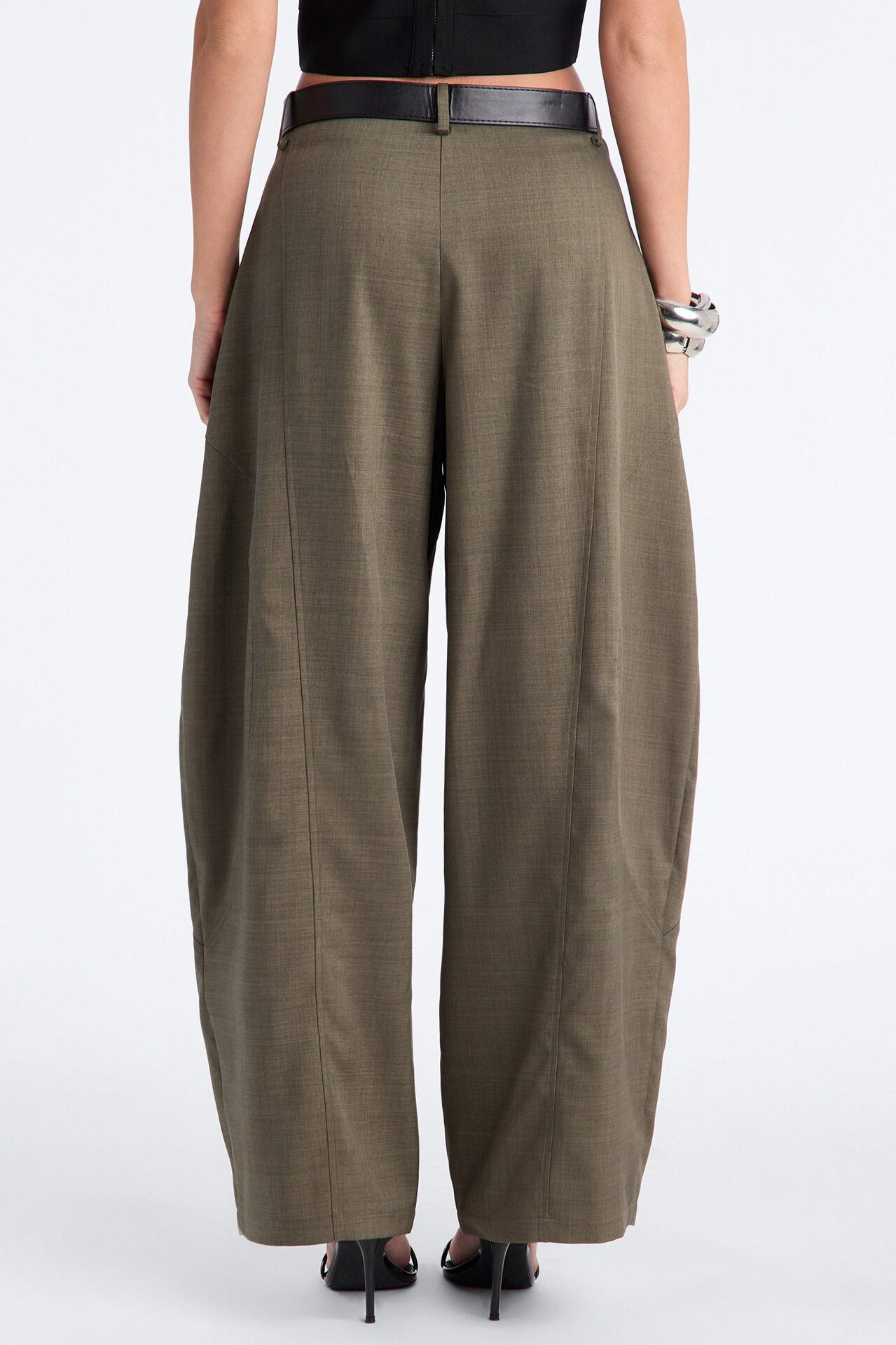 Maple Barrel Leg Belted Trouser - Olive