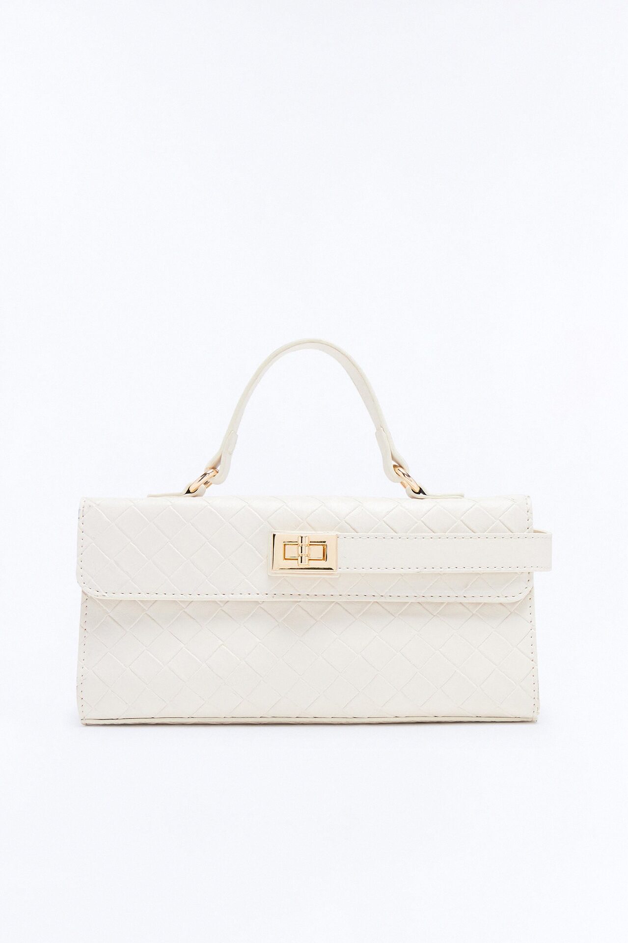 Chloe Woven Faux Leather Satchel Handbag - Ivory