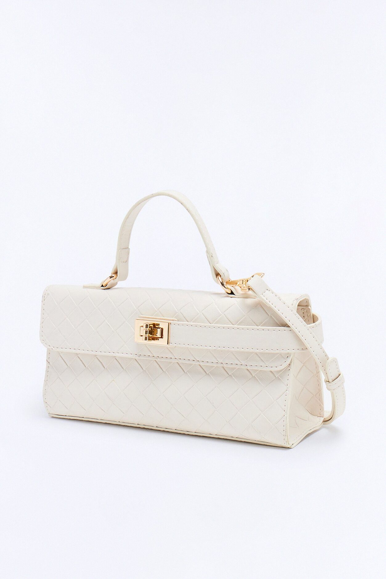 Chloe Woven Faux Leather Satchel Handbag - Ivory