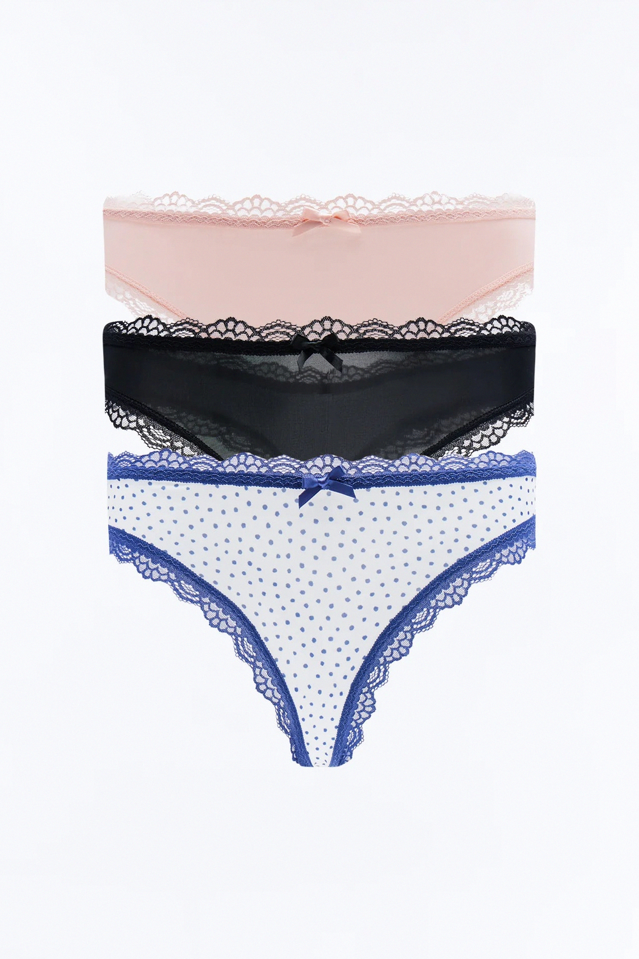 Candy String Cotton 3 Pack Thong Panties - White/combo