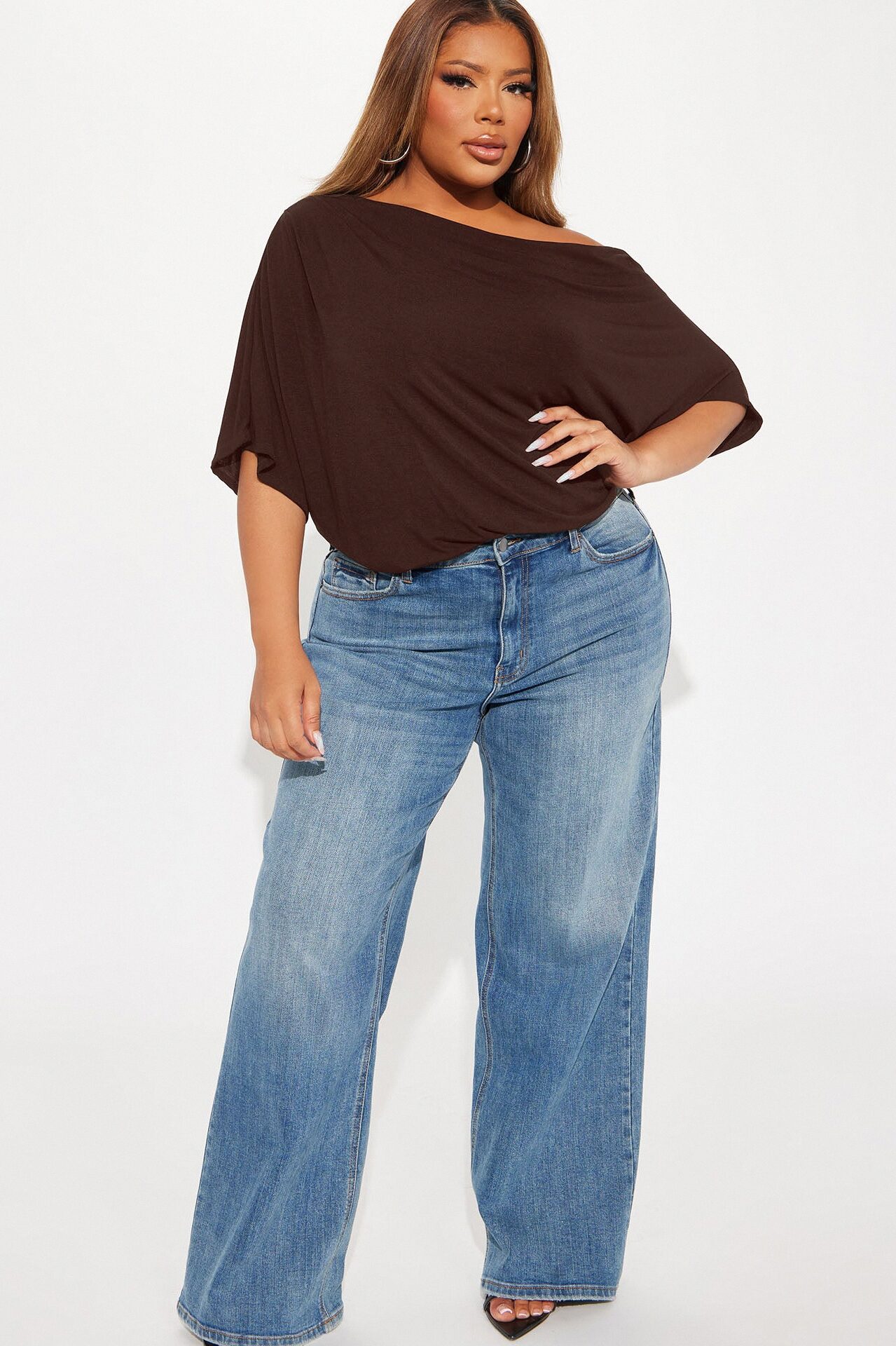 Flatter Me Off Shoulder Bodysuit - Brown