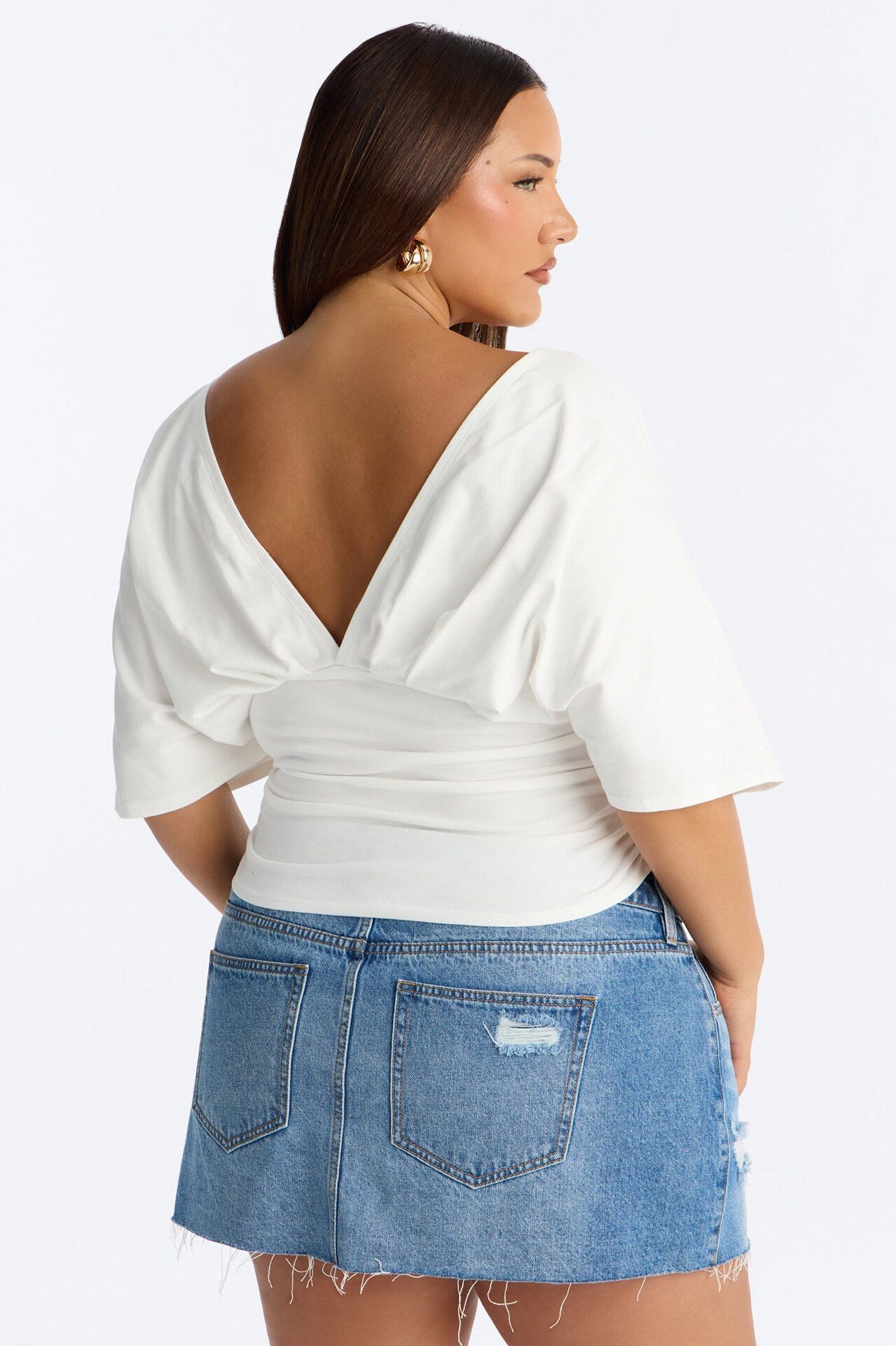 Taylor Cinched Waist Ruched Short Sleeve Top - White