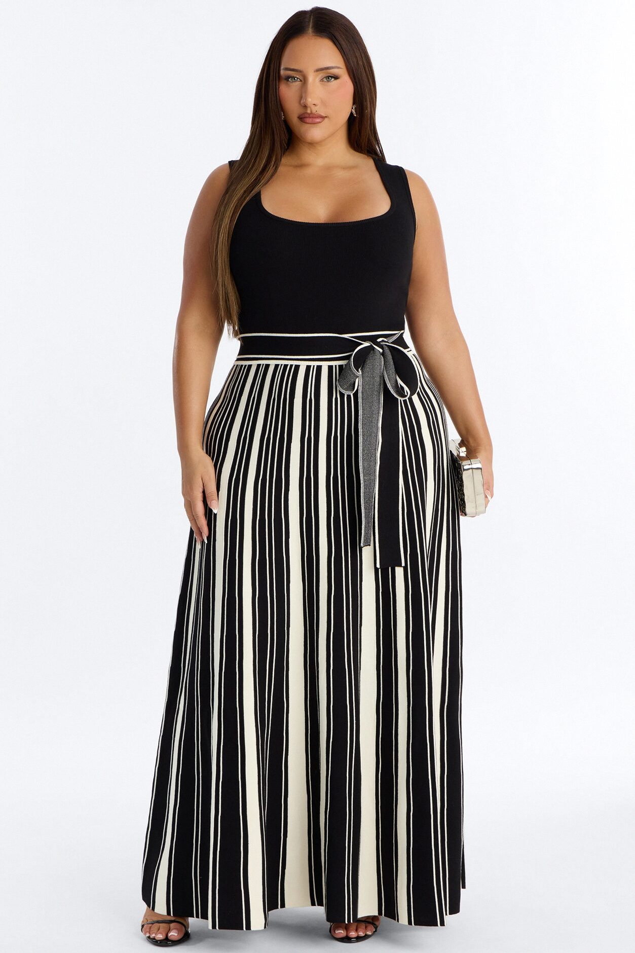 Danica A Line Knit Maxi Dress - Black/White