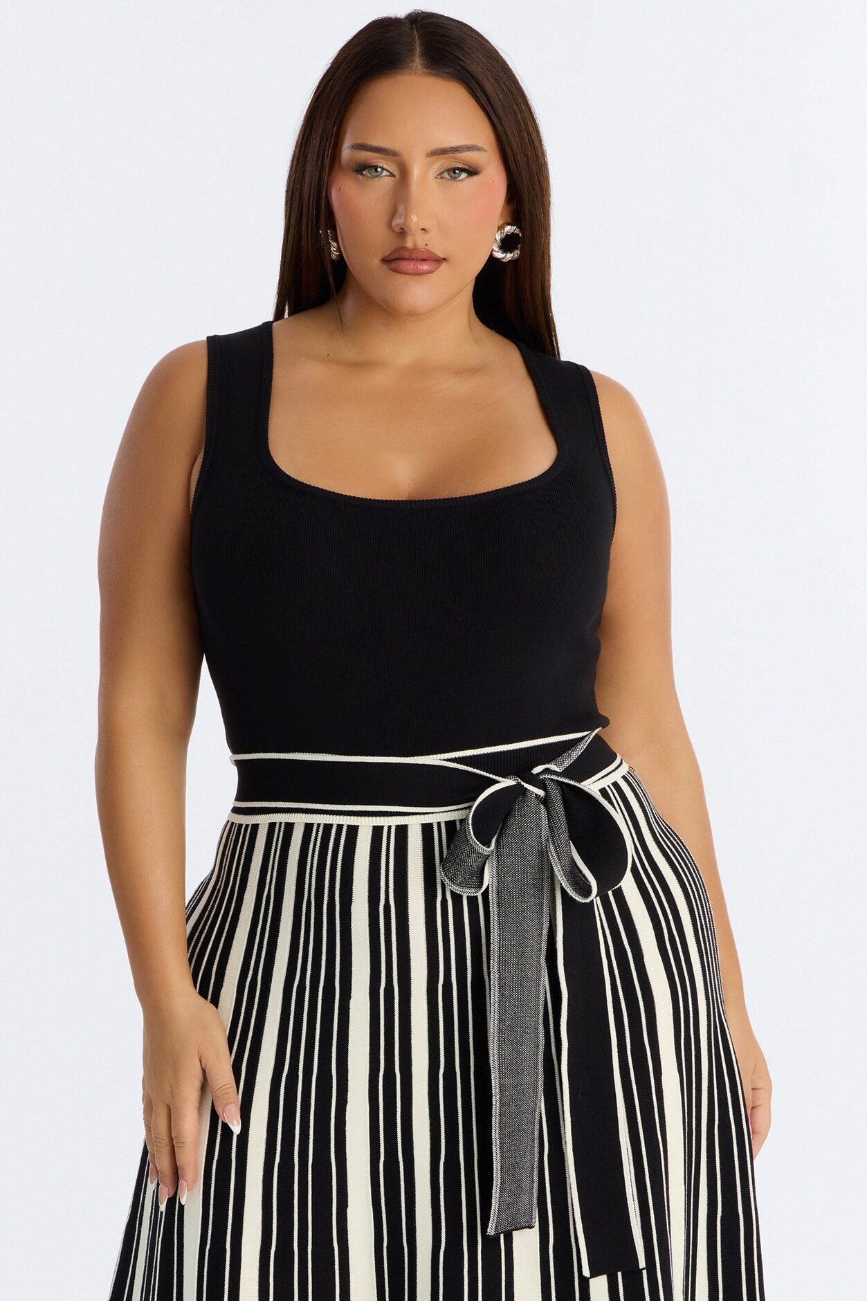 Danica A Line Knit Maxi Dress - Black/White