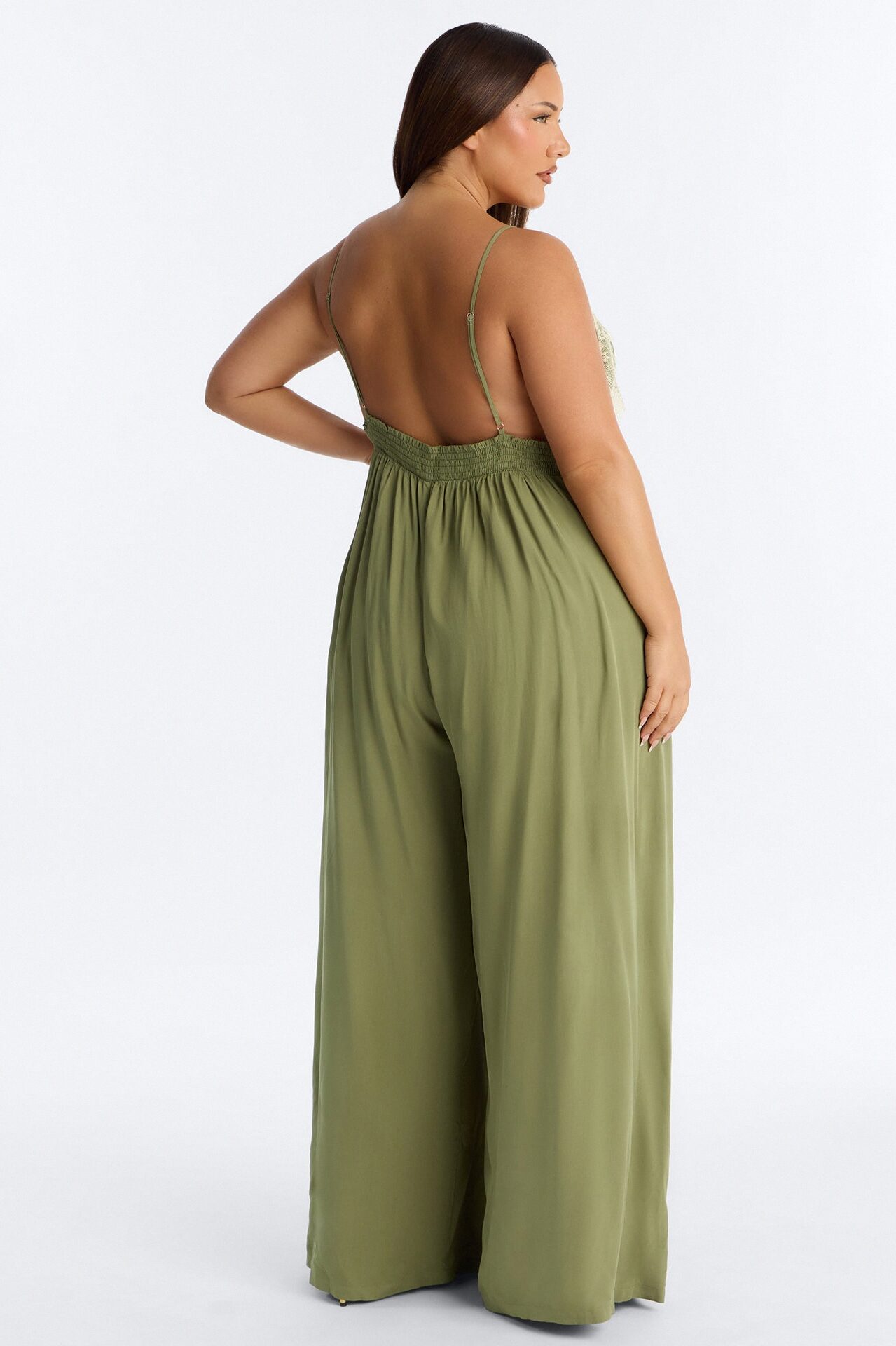 Karmen Lace Trim Wide Leg Jumpsuit - Olive