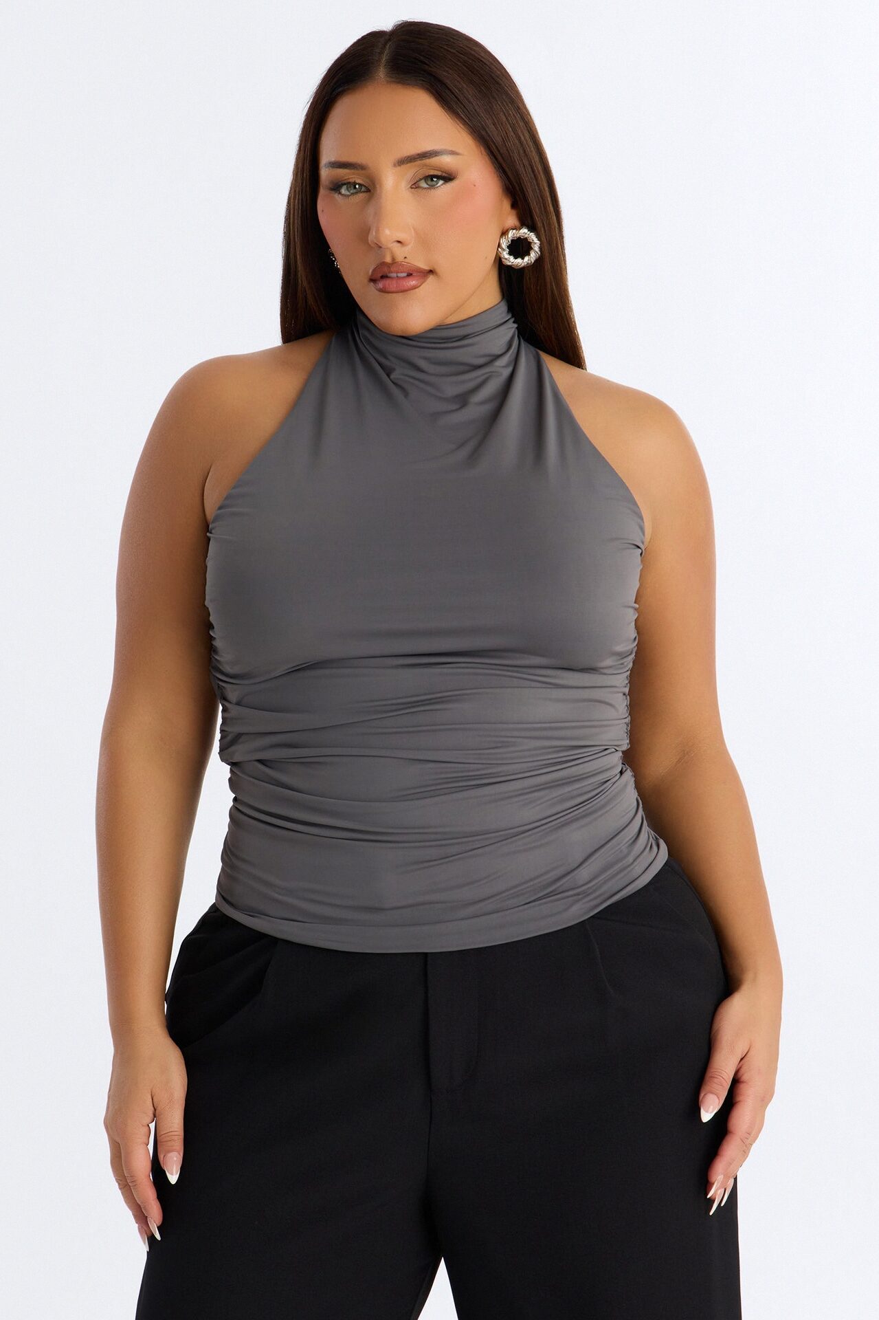 Eliana High Neck Top - Charcoal