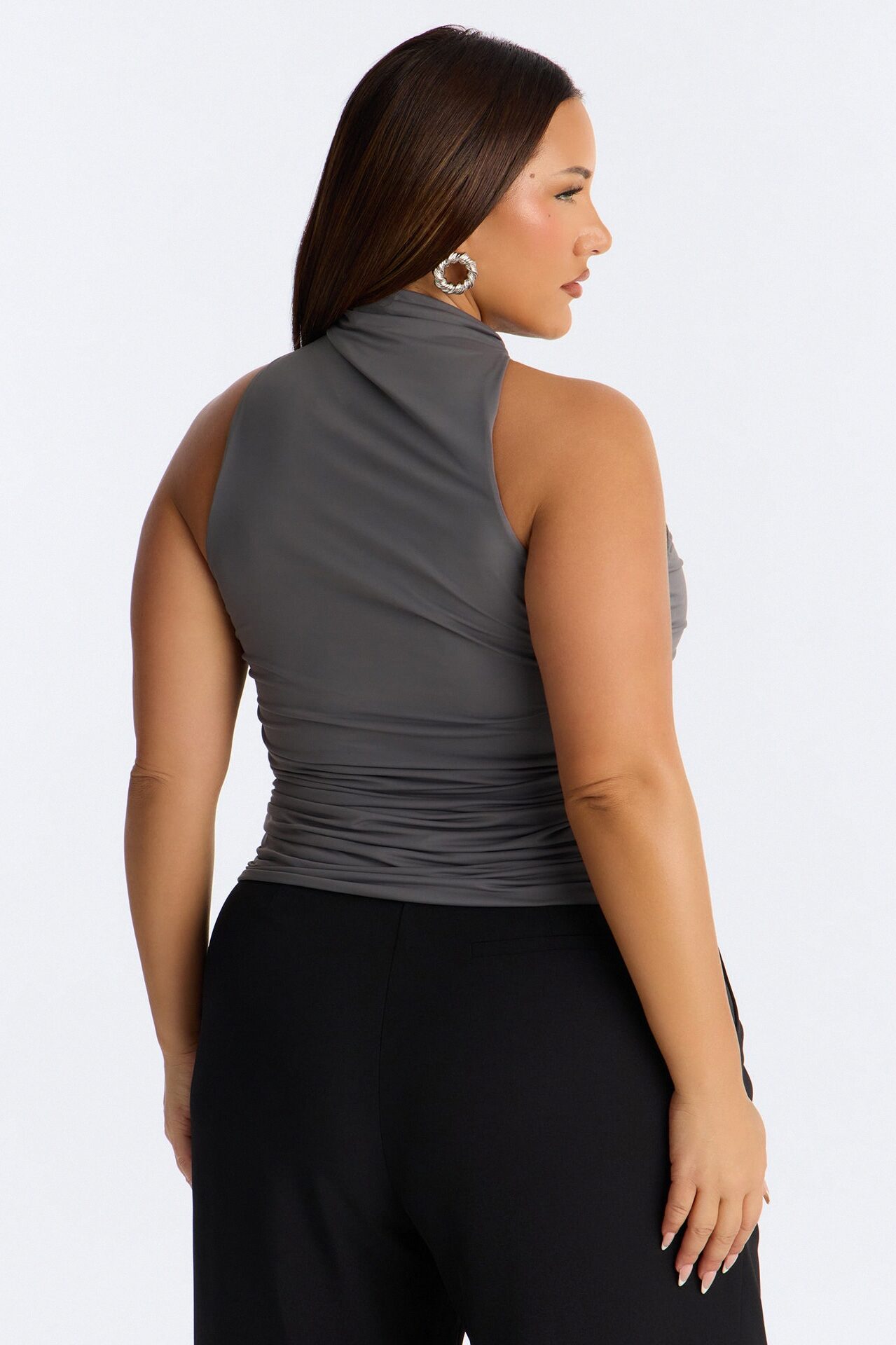 Eliana High Neck Top - Charcoal