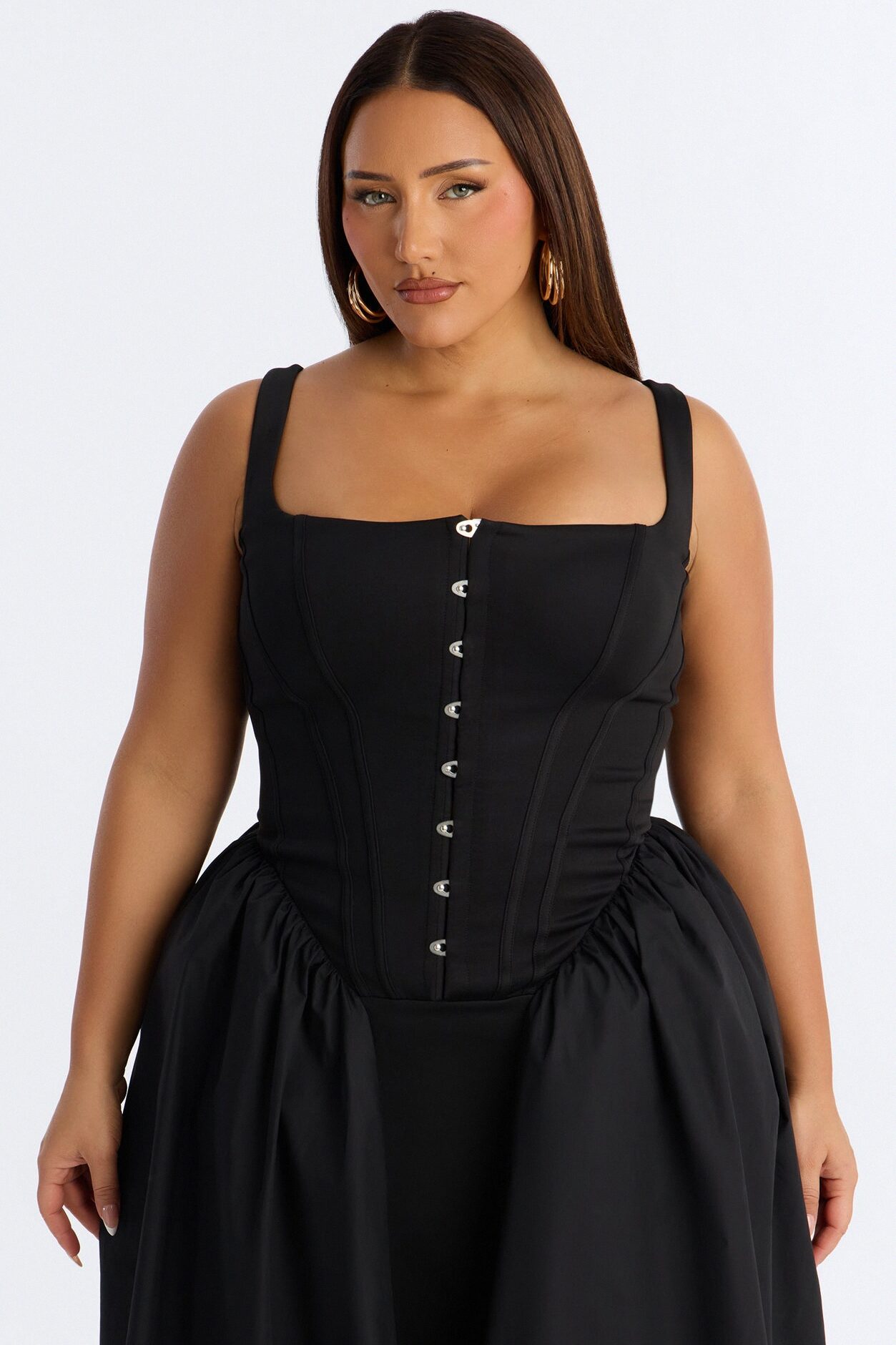 Renna Corset Midi Dress - Black