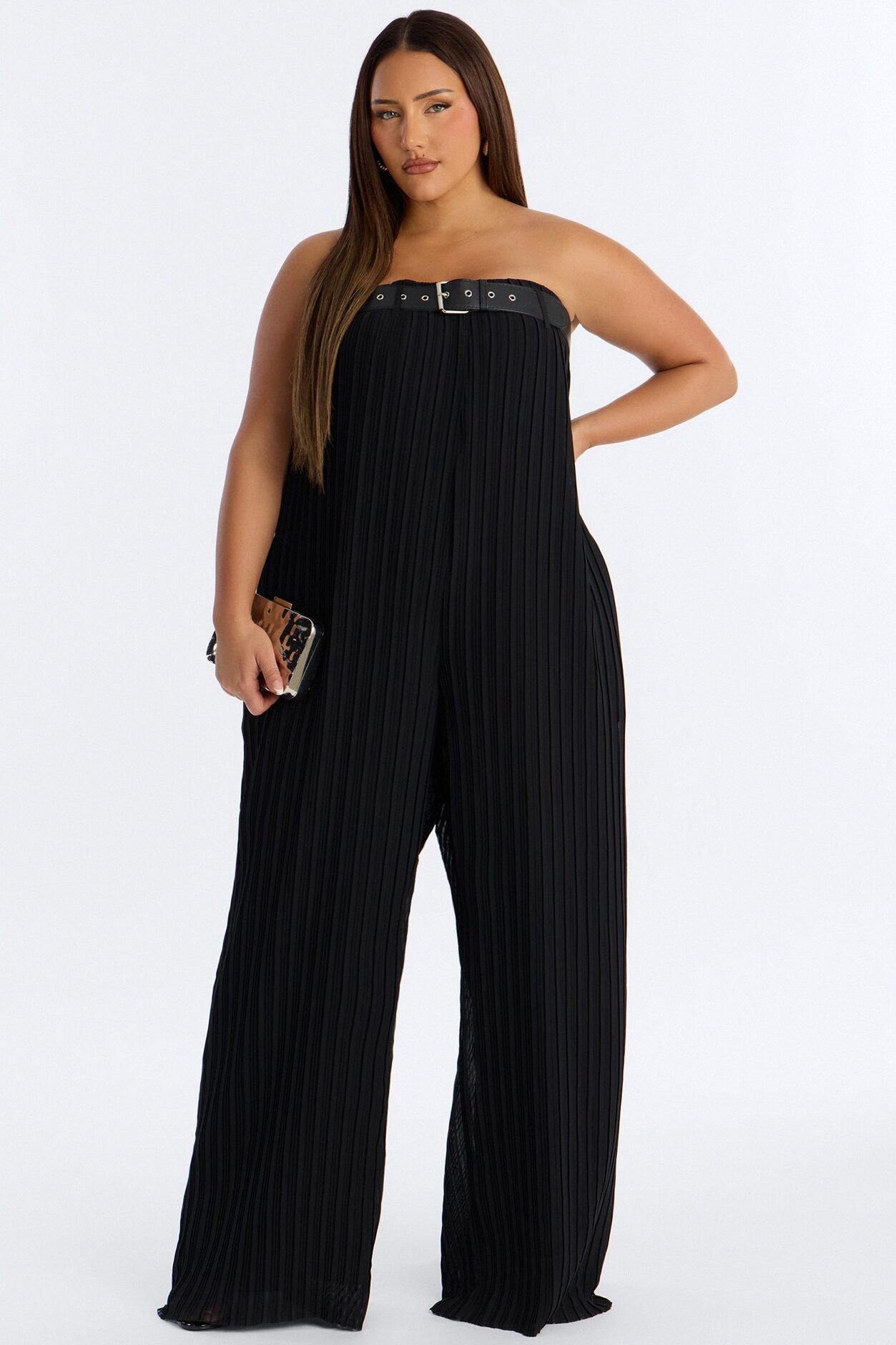 Paloma Chiffon Belted Wide Leg Jumpsuit - Black