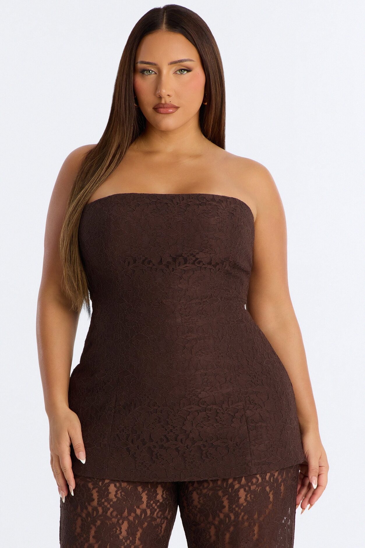 Stella Lace Strapless Jumpsuit - Chocolate