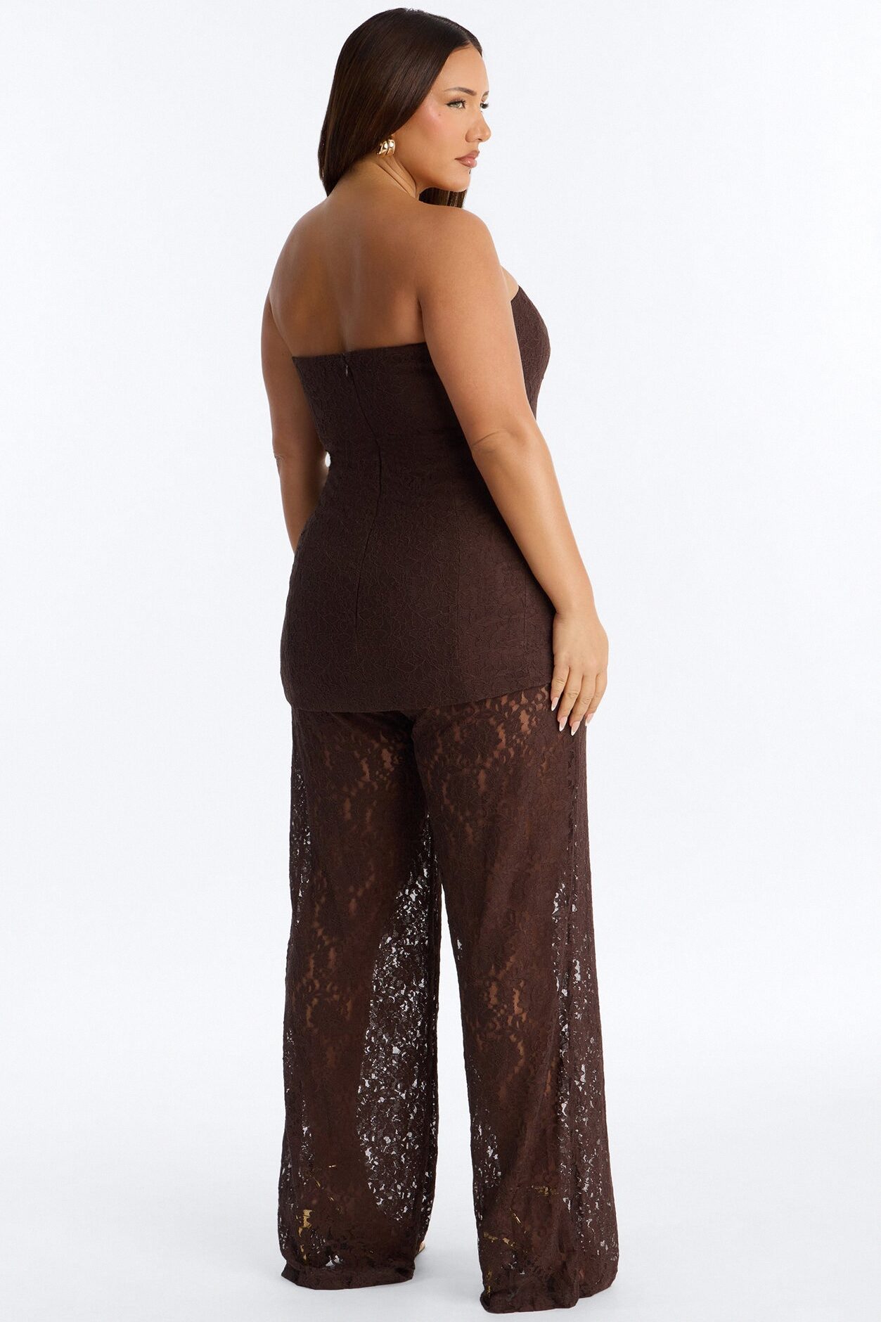 Stella Lace Strapless Jumpsuit - Chocolate