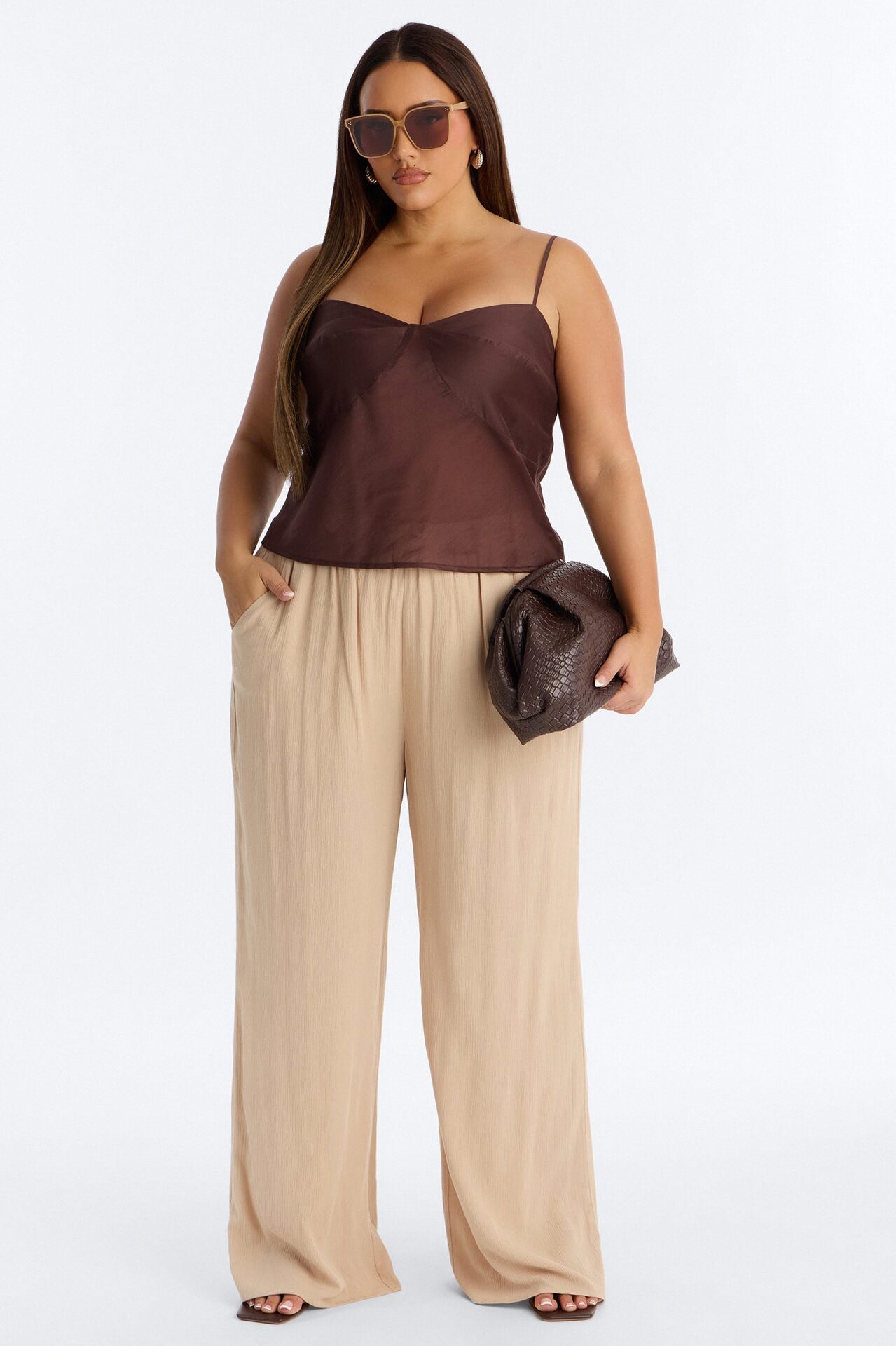 Cutie On the Loose Organza Cami Top - Brown