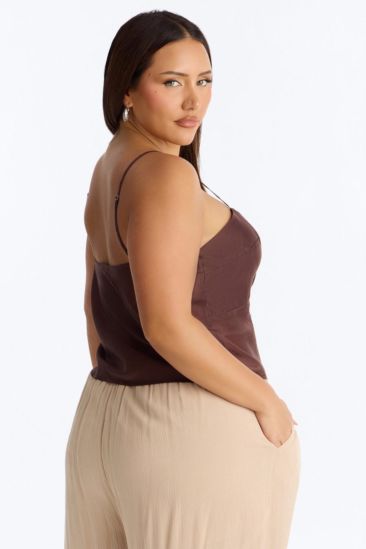 Cutie On the Loose Organza Cami Top - Brown