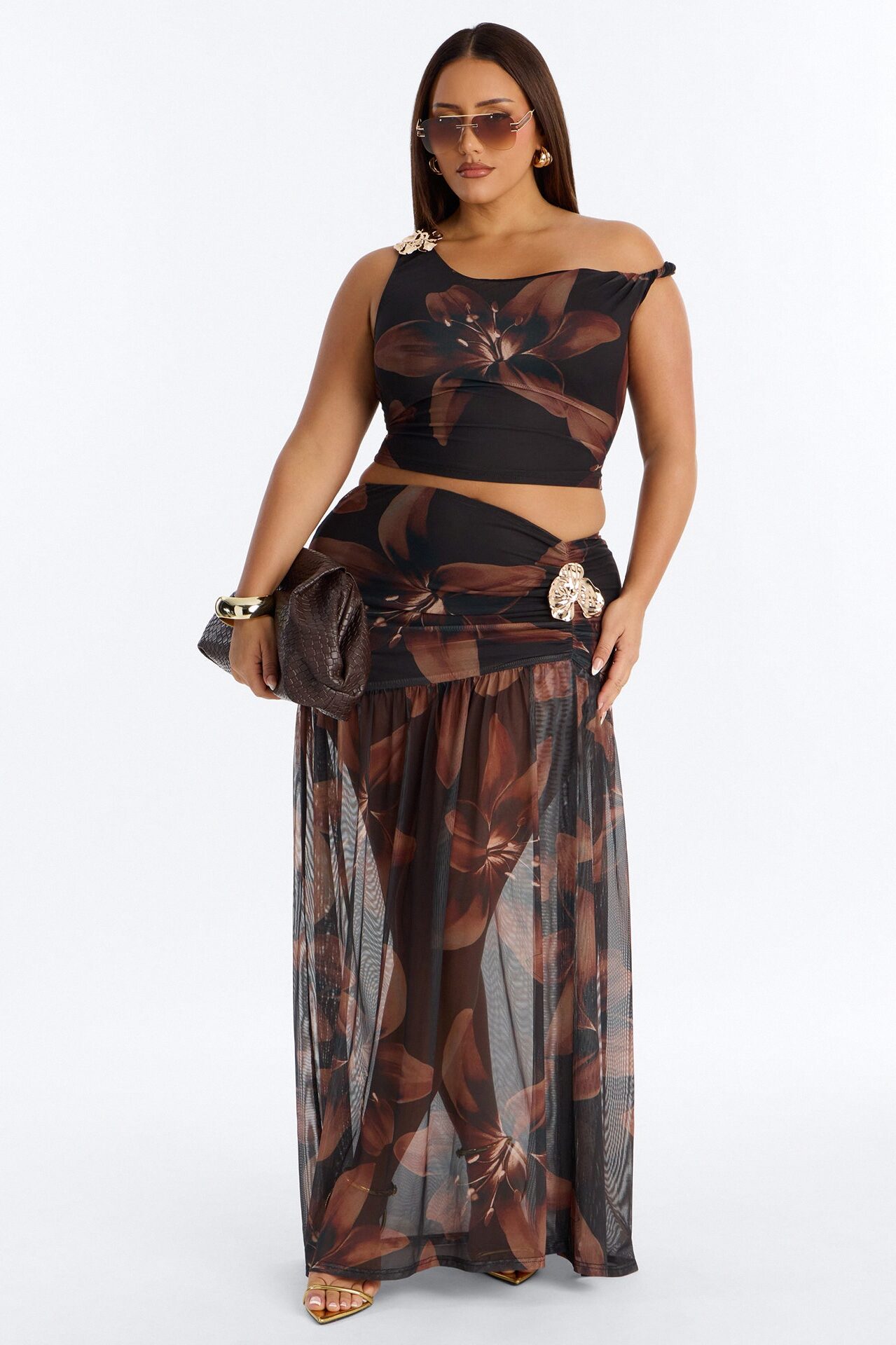 Coastal Nights Floral Mesh Skirt Set - Black/combo