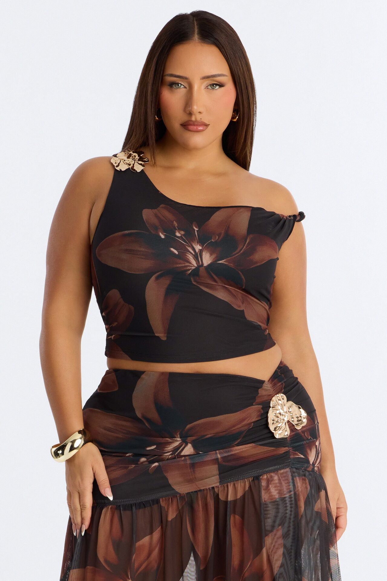 Coastal Nights Floral Mesh Skirt Set - Black/combo