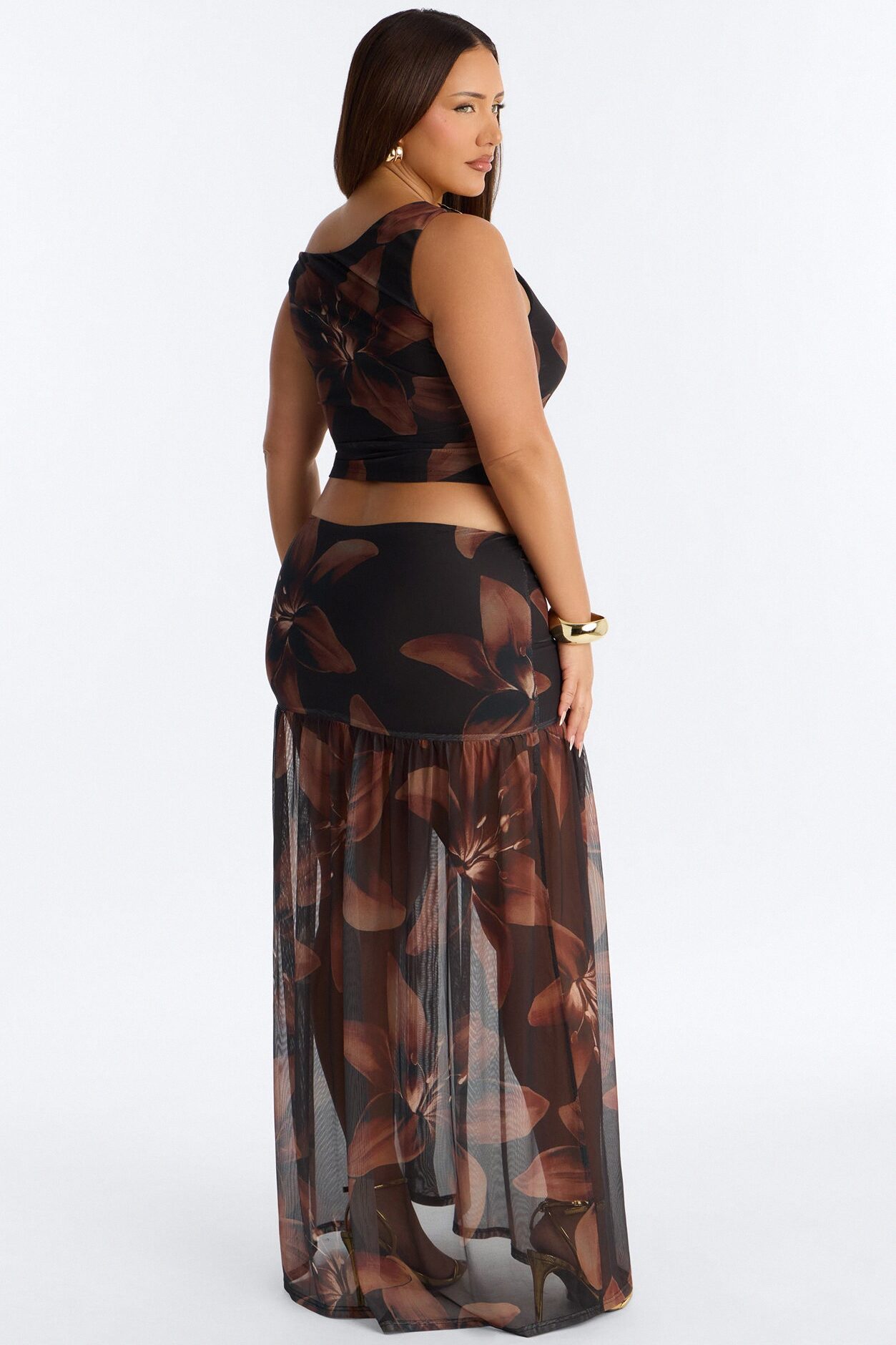 Coastal Nights Floral Mesh Skirt Set - Black/combo