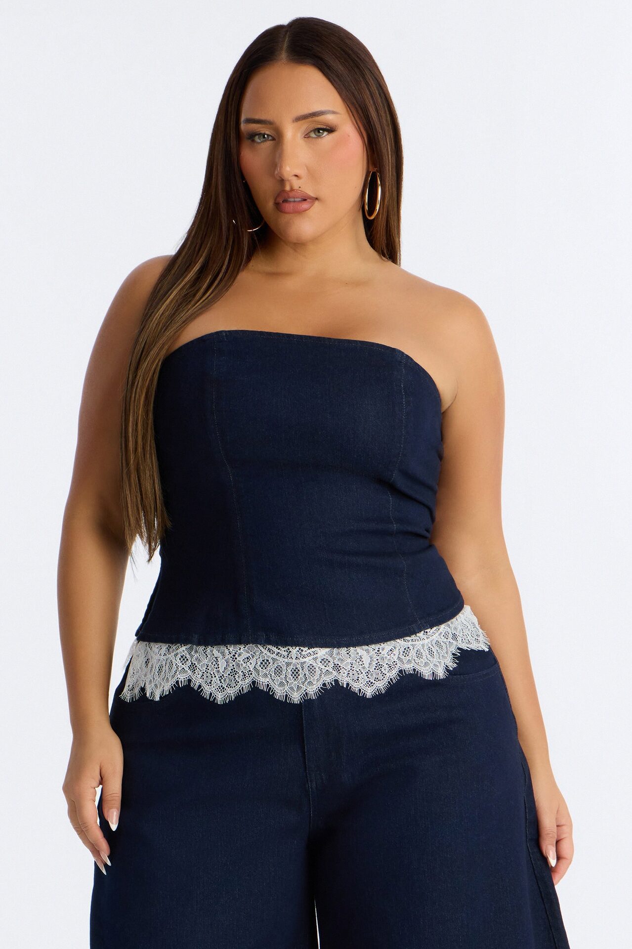 Dahlia Strapless Denim Barrel Pant Set - Dark Wash